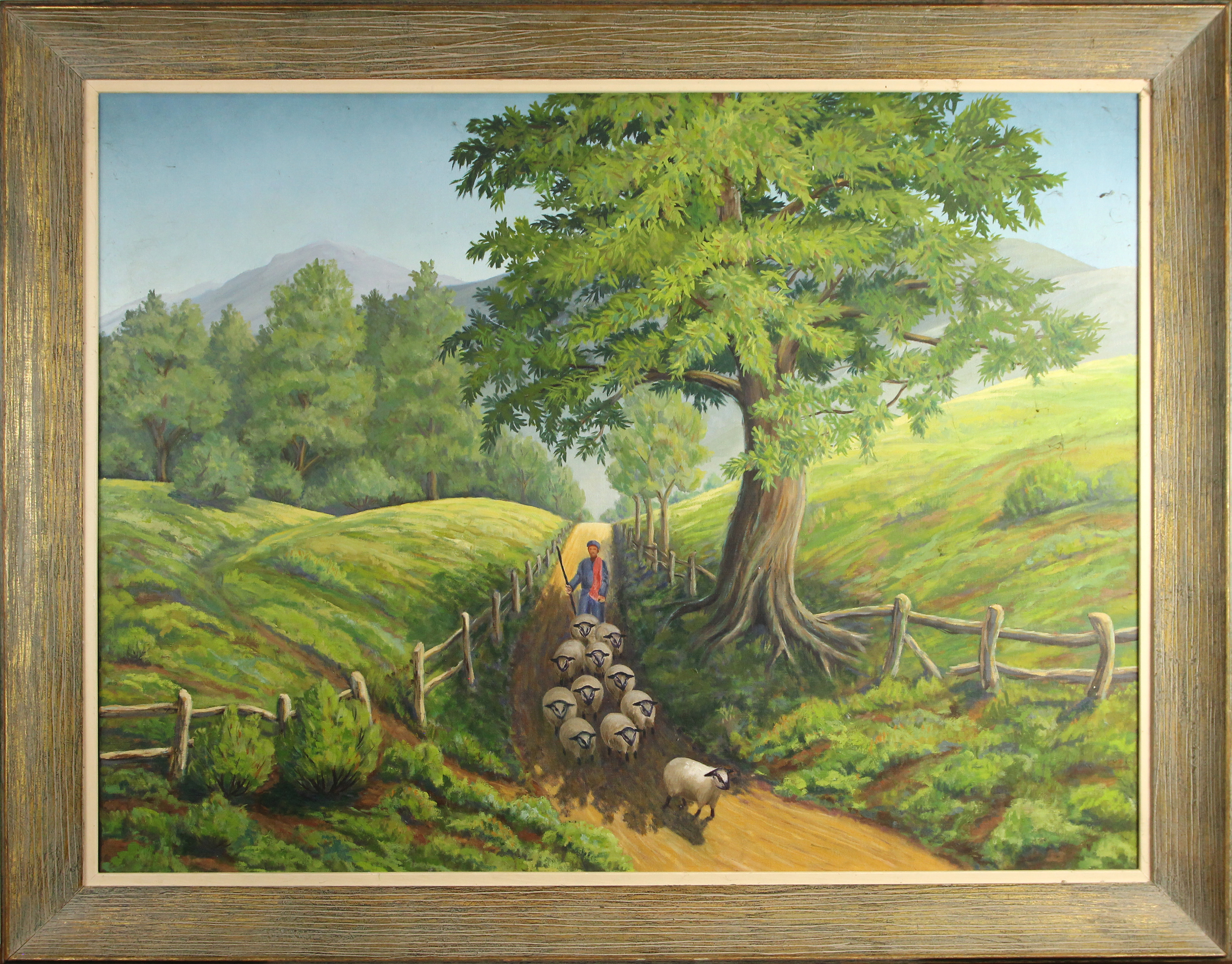 PAINTING, SHEEP HERDER IN THE FIELD