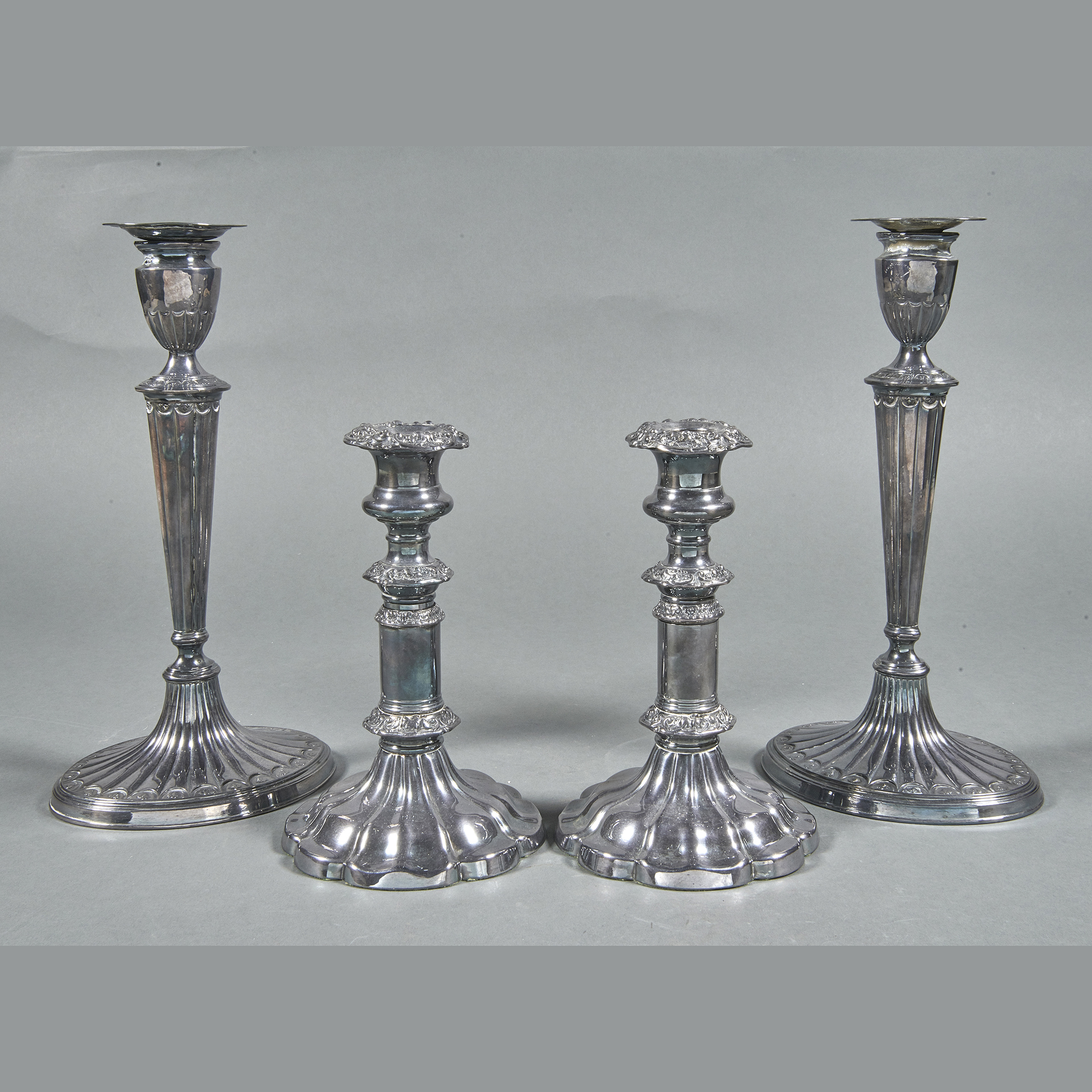 (LOT OF 4) 2 PAIRS OF PLATED CANDLESTICKS