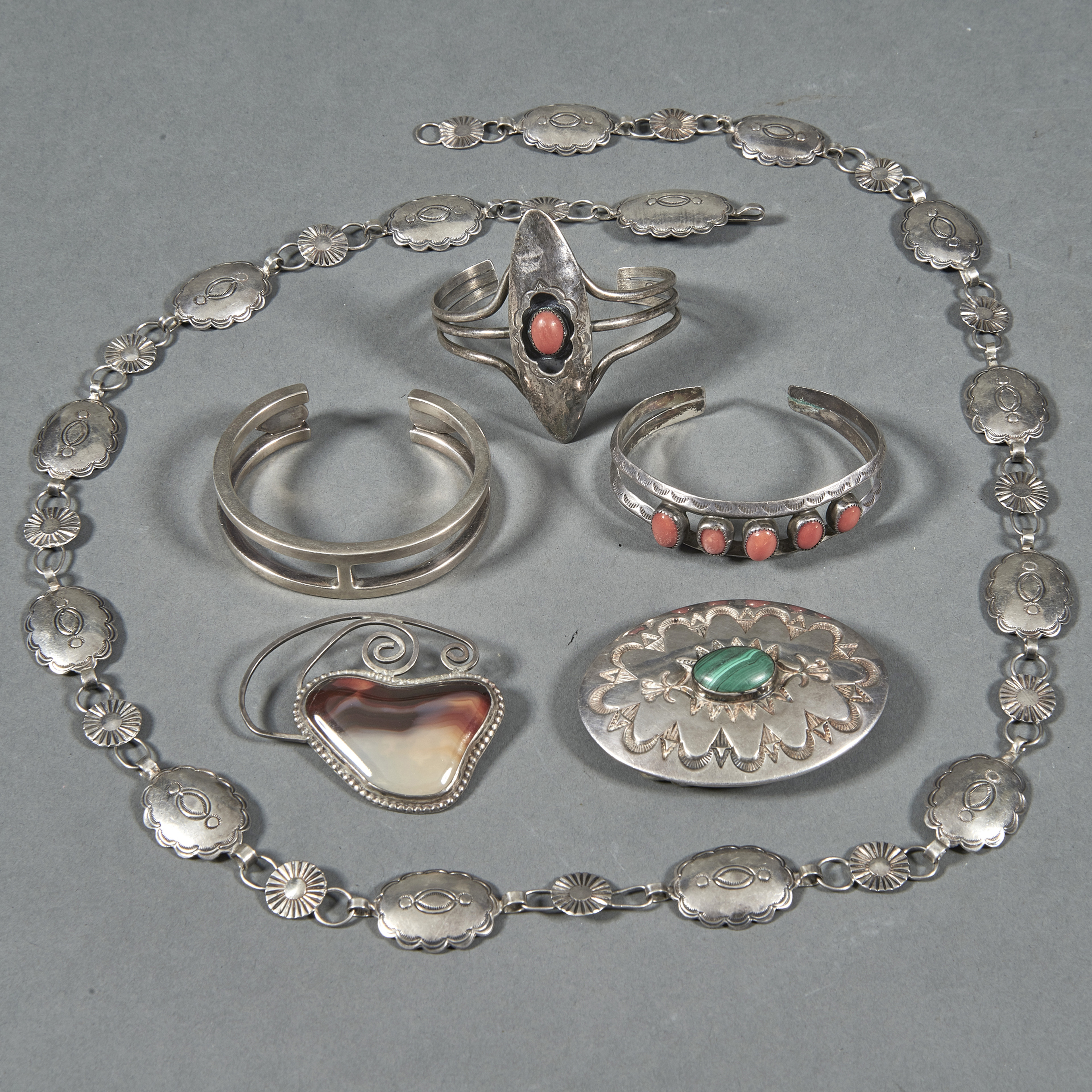 (6) SOUTHWEST SILVER JEWELRY: BELT