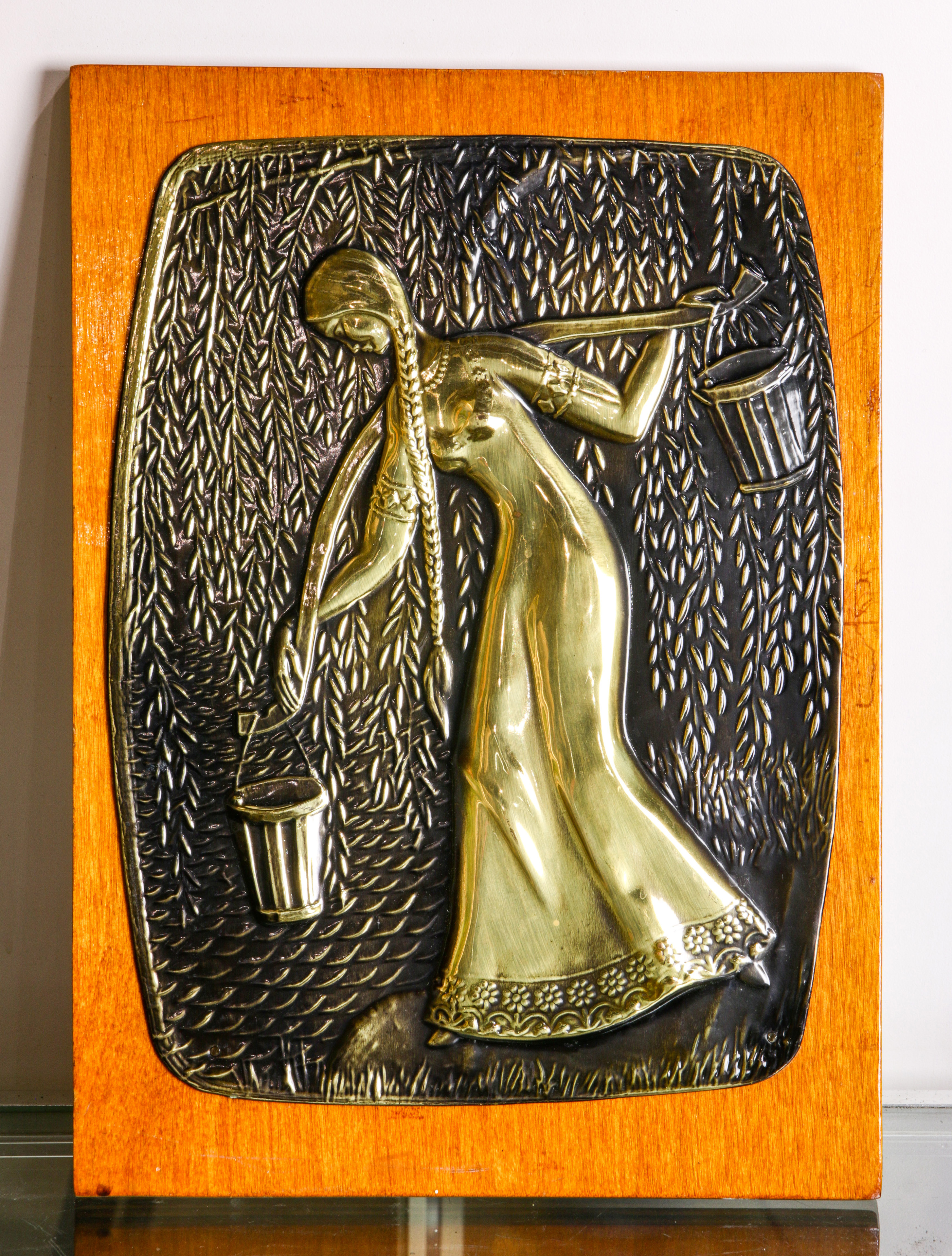 RUSSIAN BRASS PLAQUE OF YOUNG GIRL