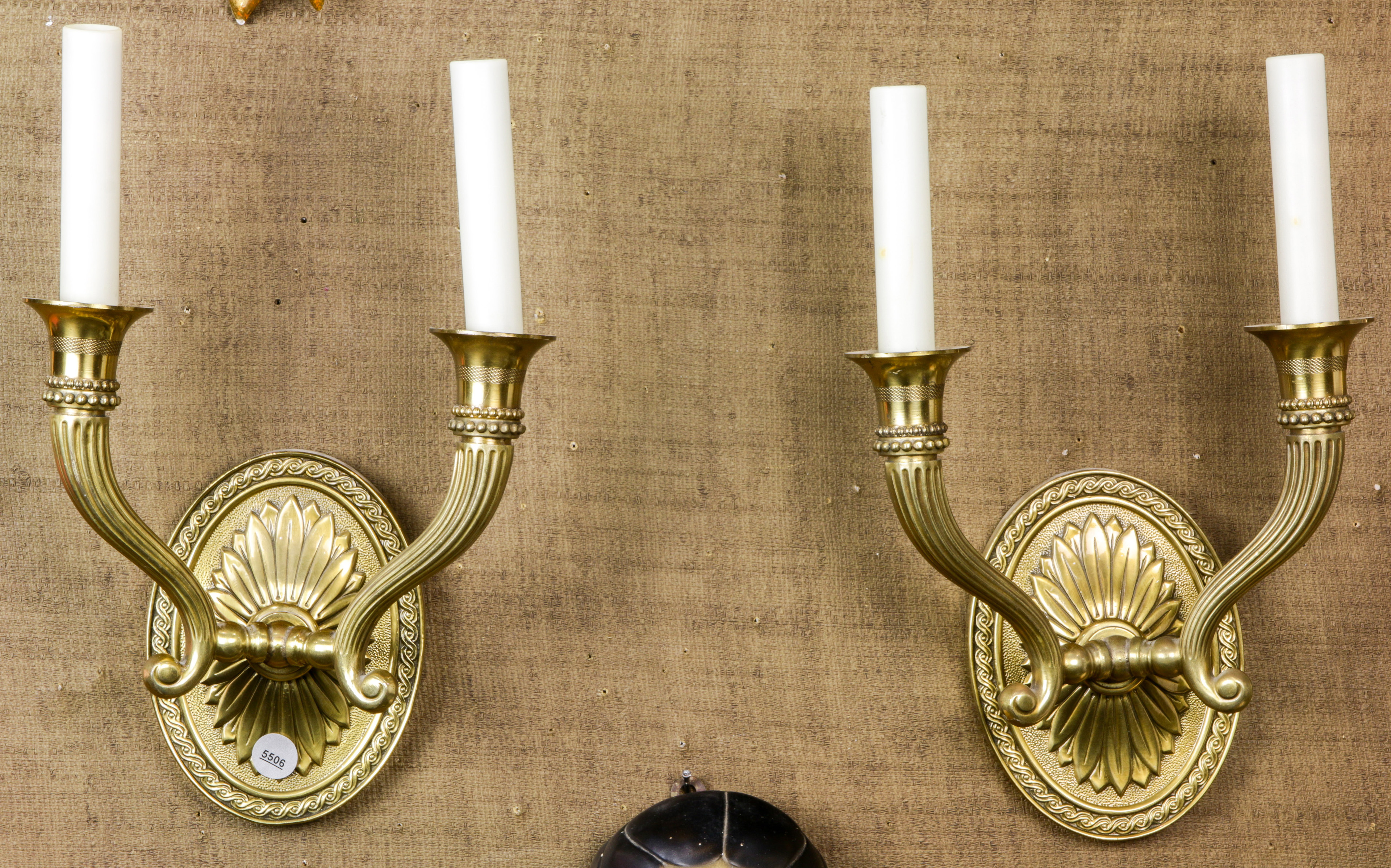 A PAIR OF GILT BRASS TWO LIGHT