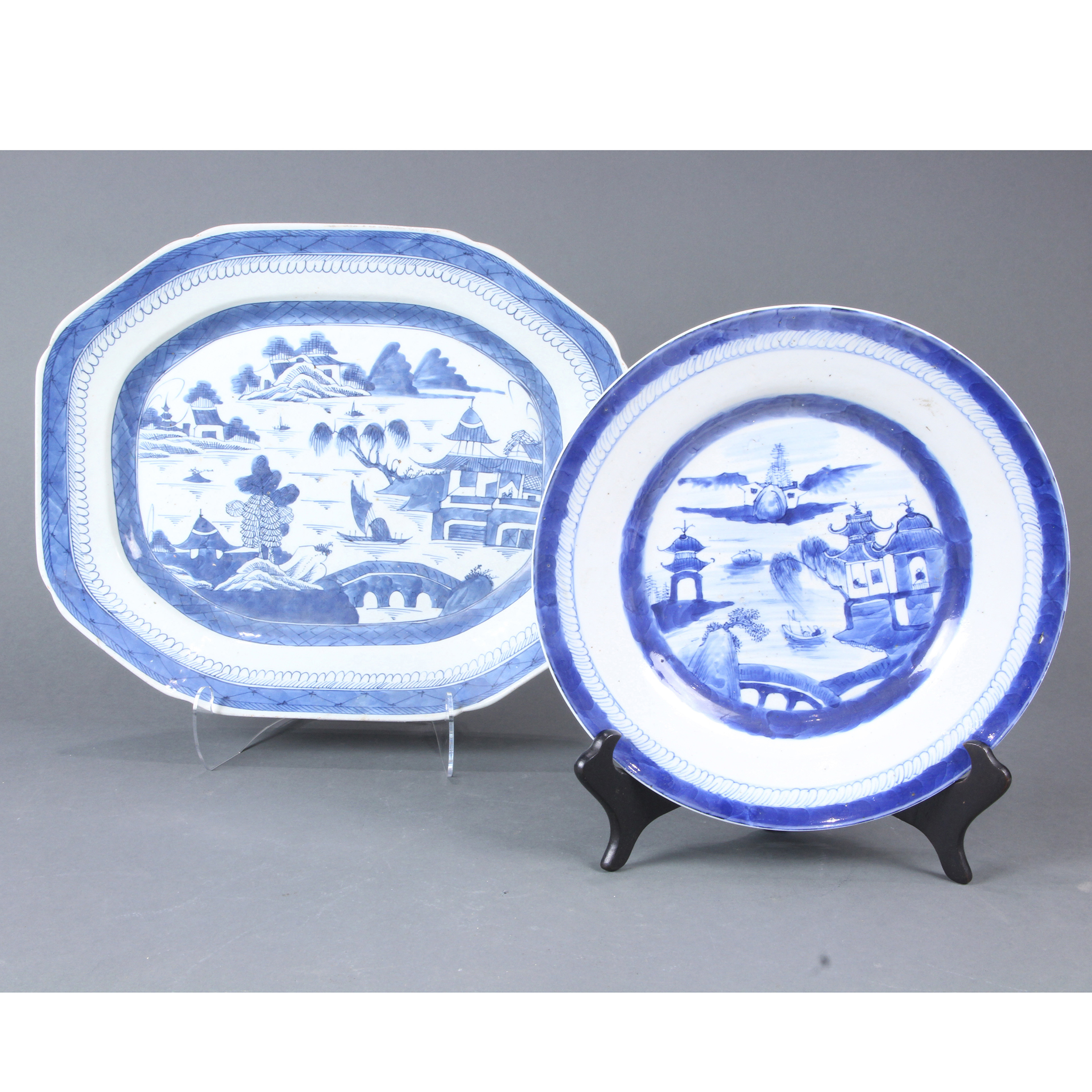  LOT OF 2 CHINESE CANTON BLUE 3a62d9