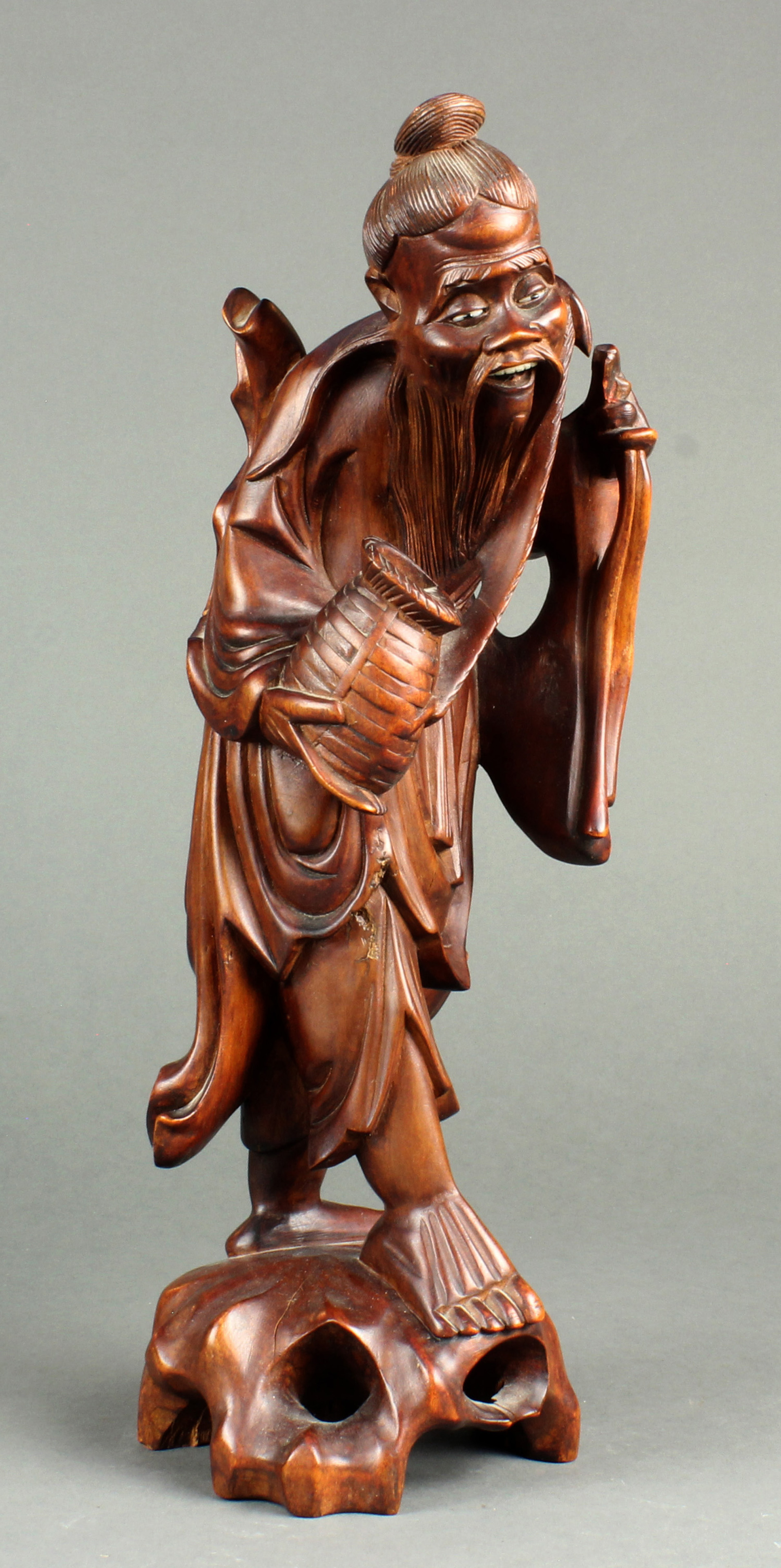 CHINESE FRUIT WOOD FISHERMAN FIGURE