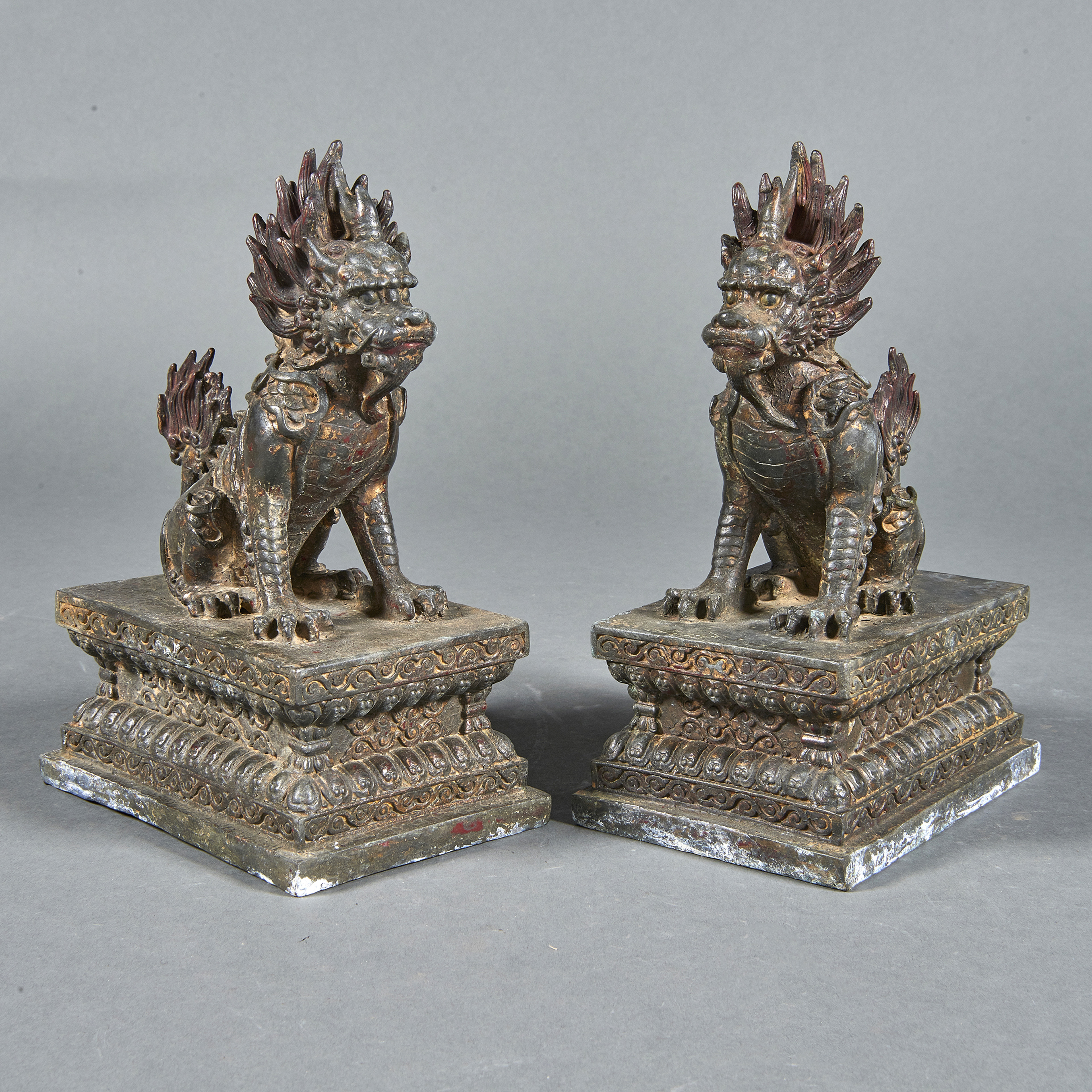 PAIR OF CHINESE BRONZE QILIN FIGURES