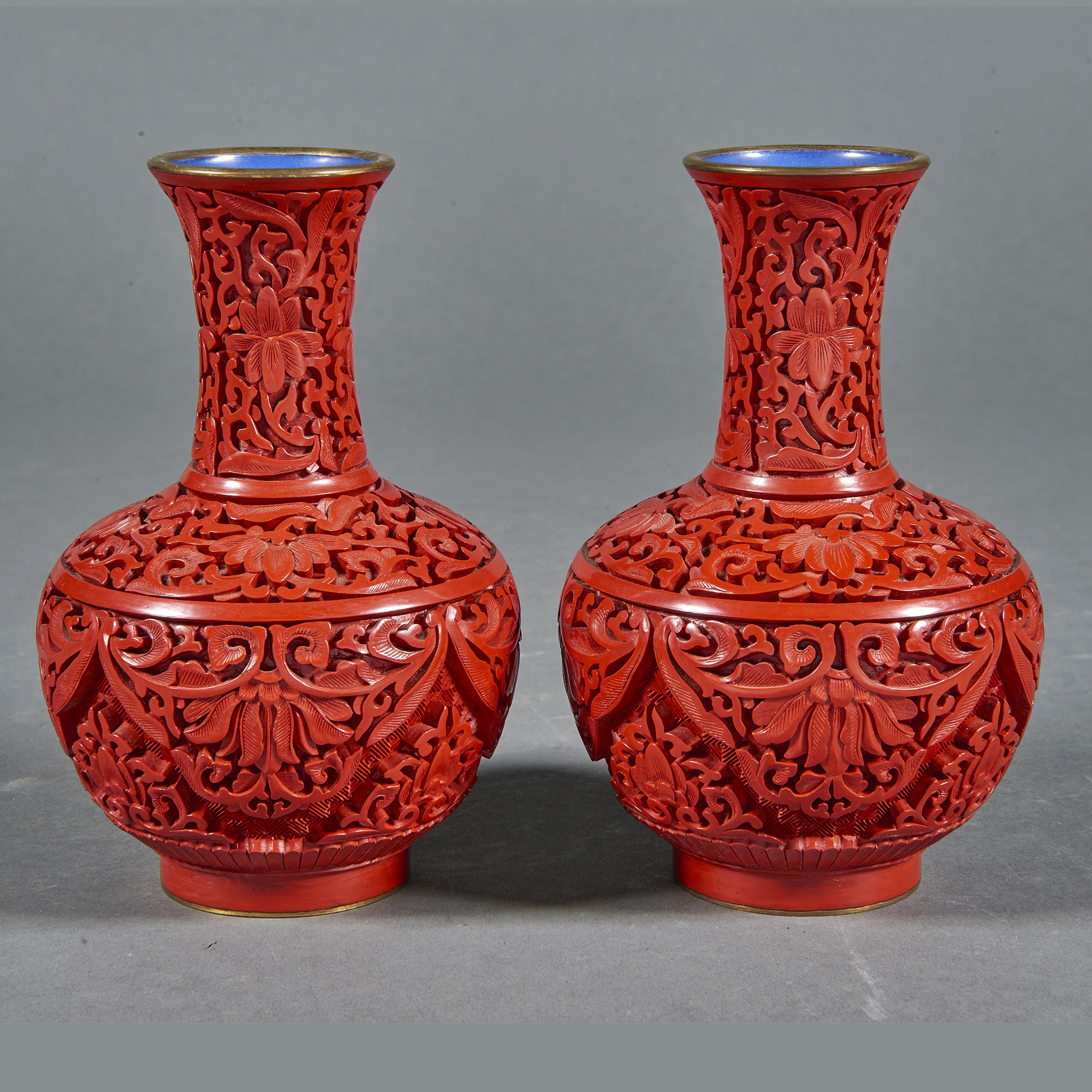 PAIR OF CHINESE CINNABAR LACQUER