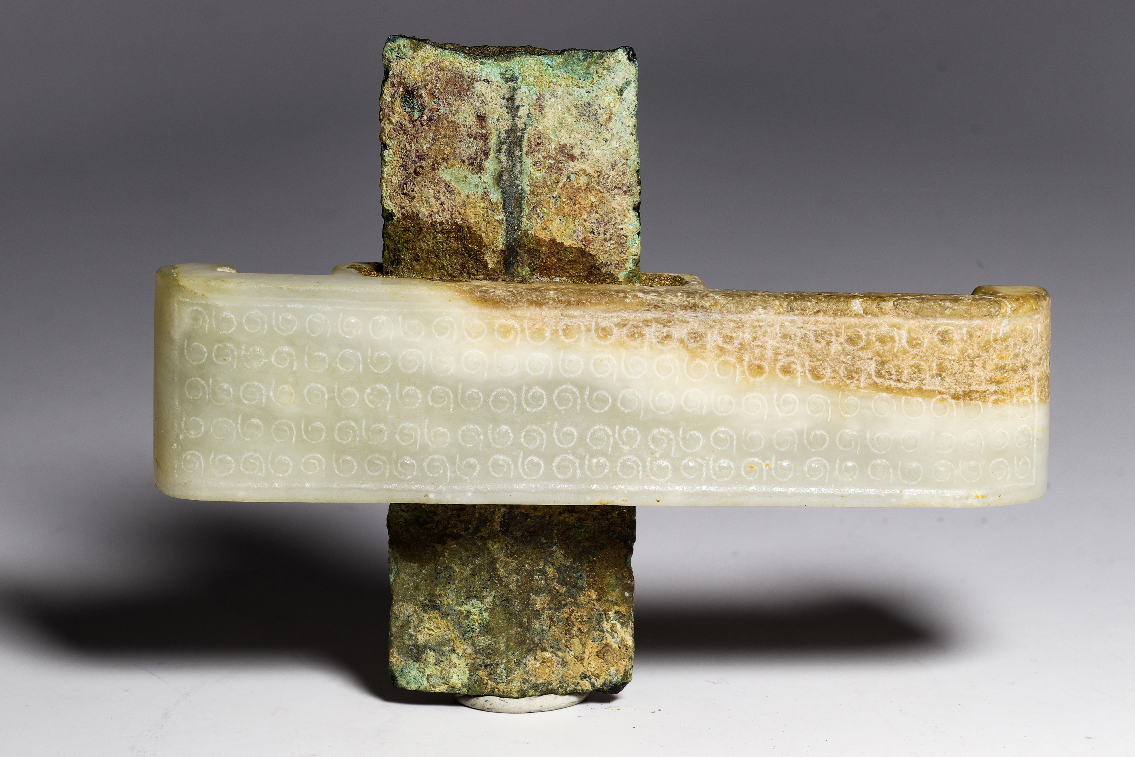 CHINESE ARCHAISTIC JADE SWORD SLIDE 3a631b