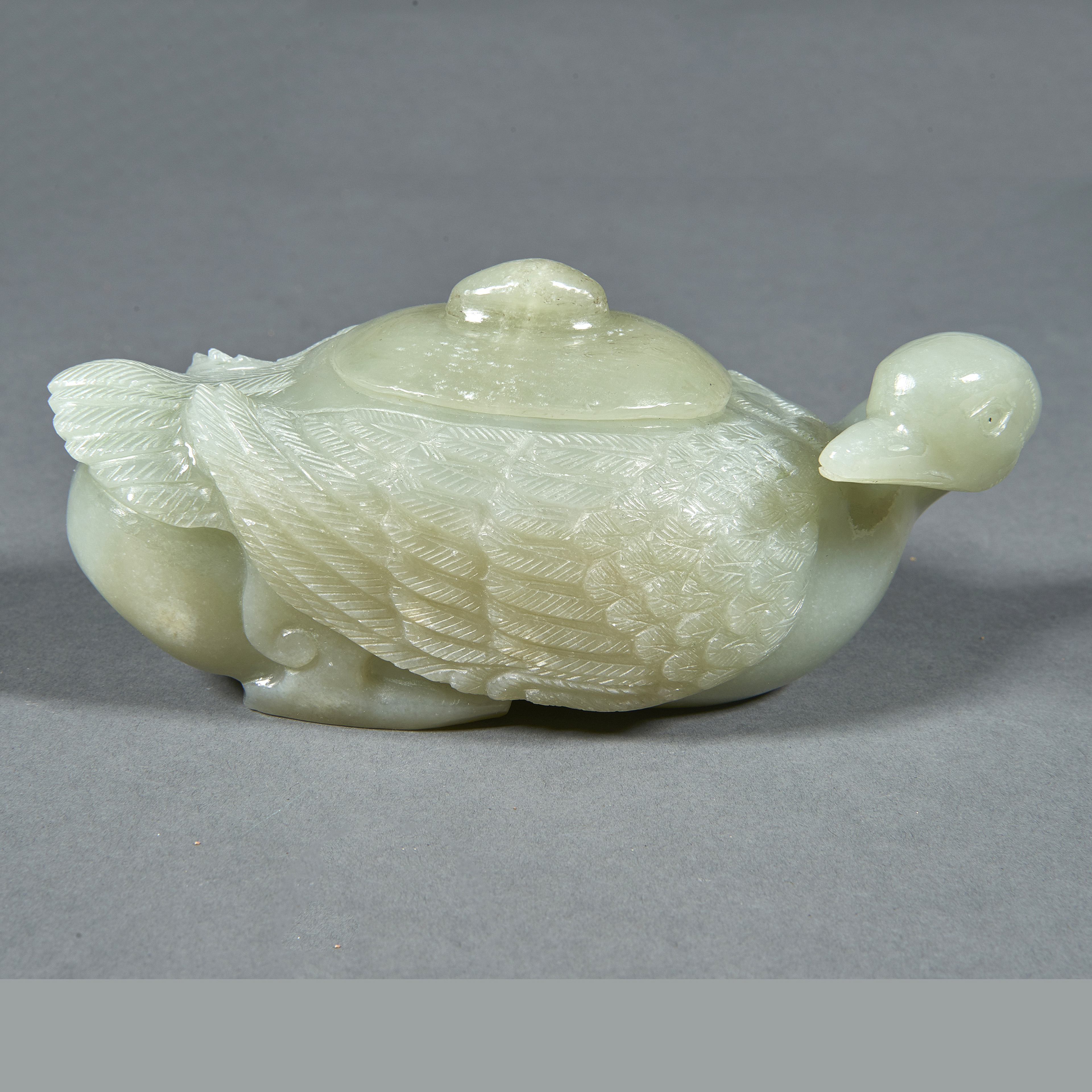 CHINESE CELADON JADE GOOSE FORM