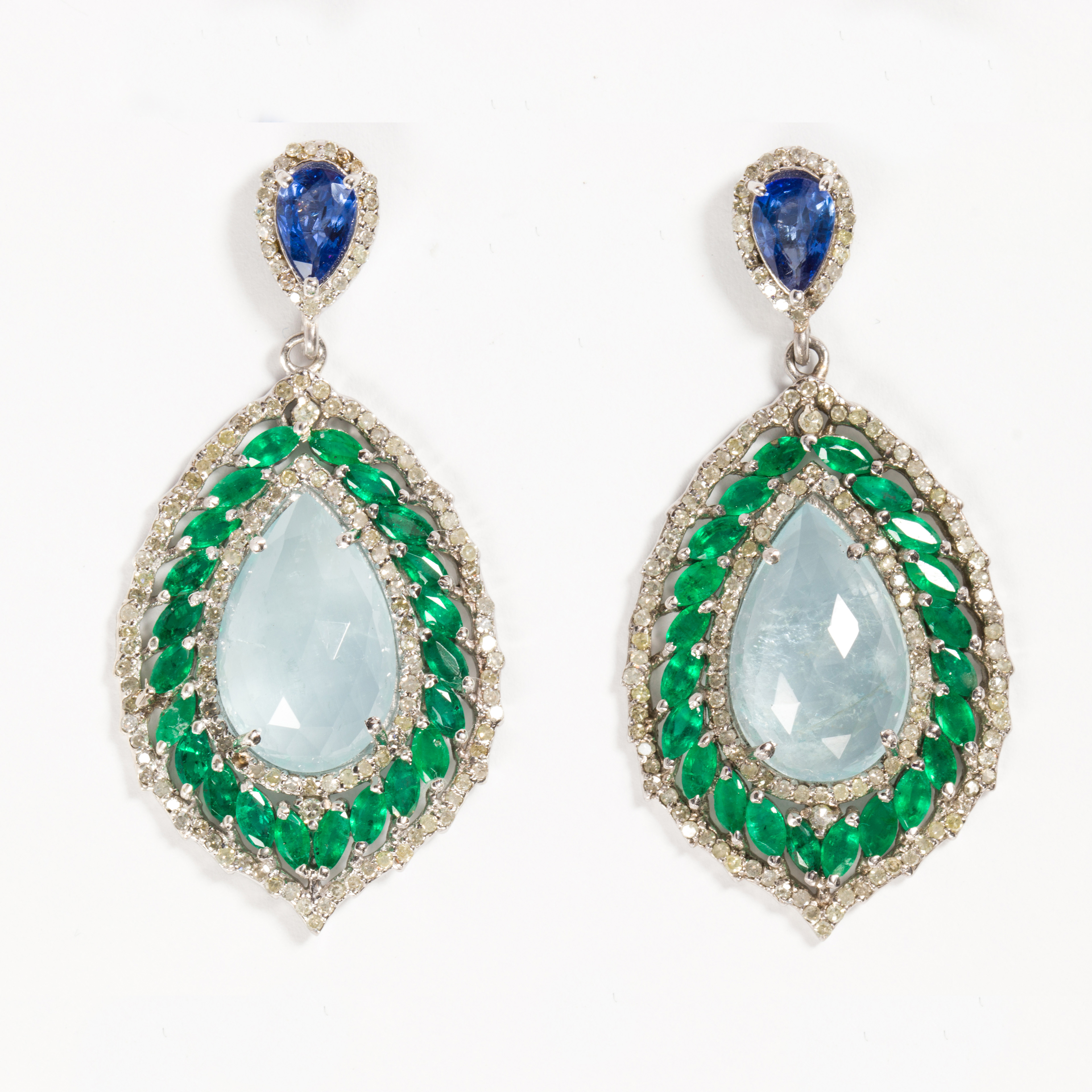 A PAIR OF AQUAMARINE AND DIAMOND 3a63a2