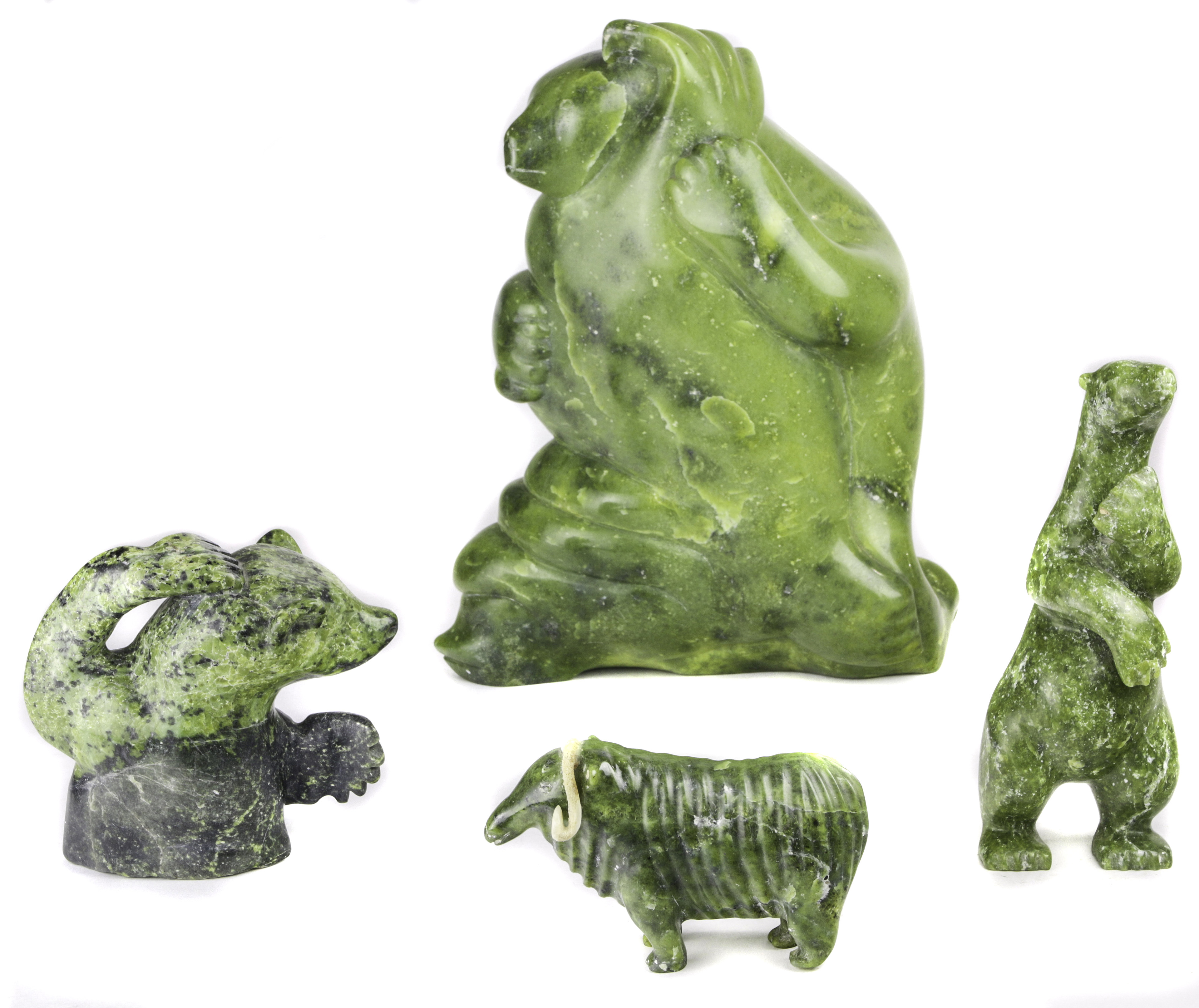 (LOT OF 4) INUIT FIGURAL GREEN SOAPSTONE