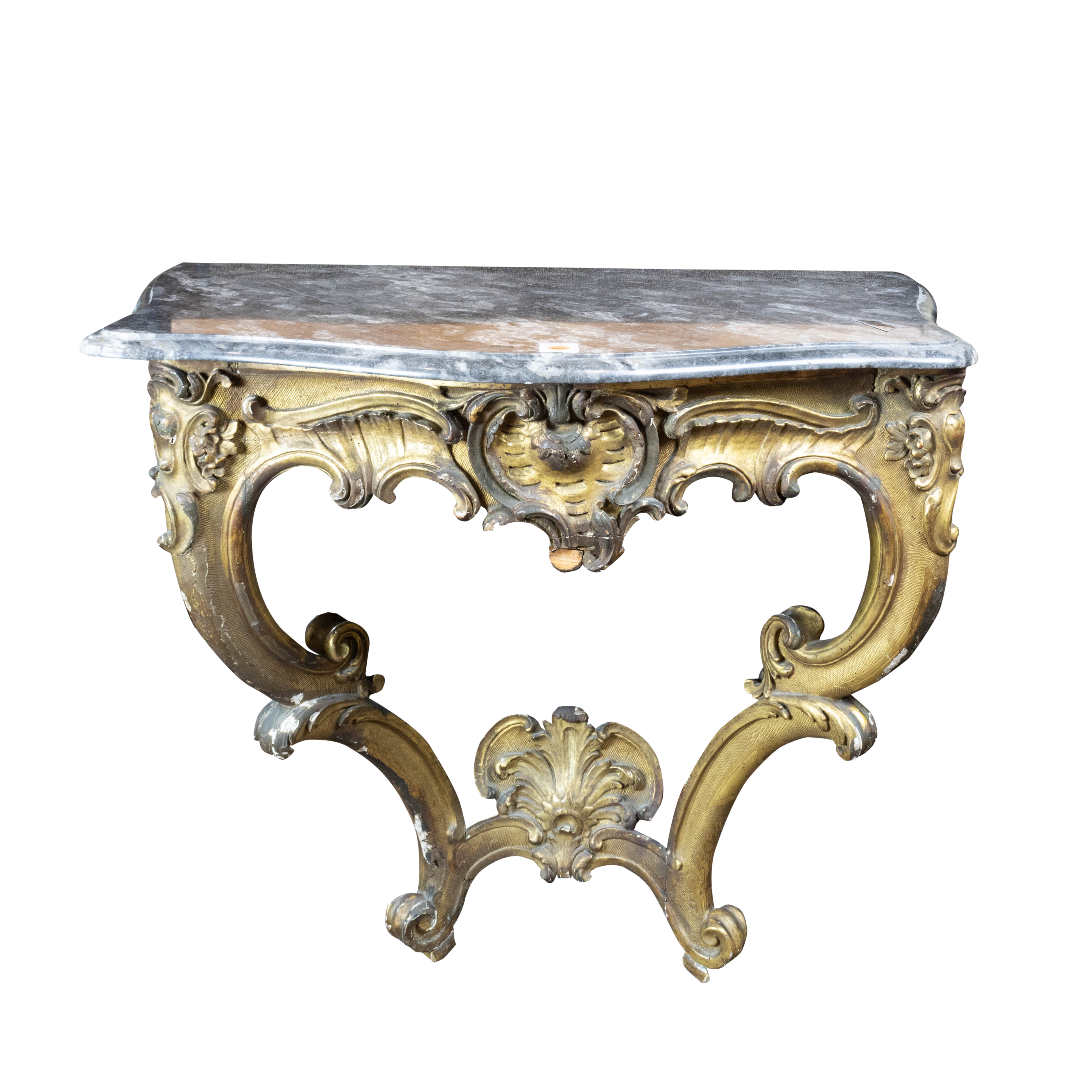 A GILTWOOD CARVED MARBLE TOP CONSOLE 3a6545
