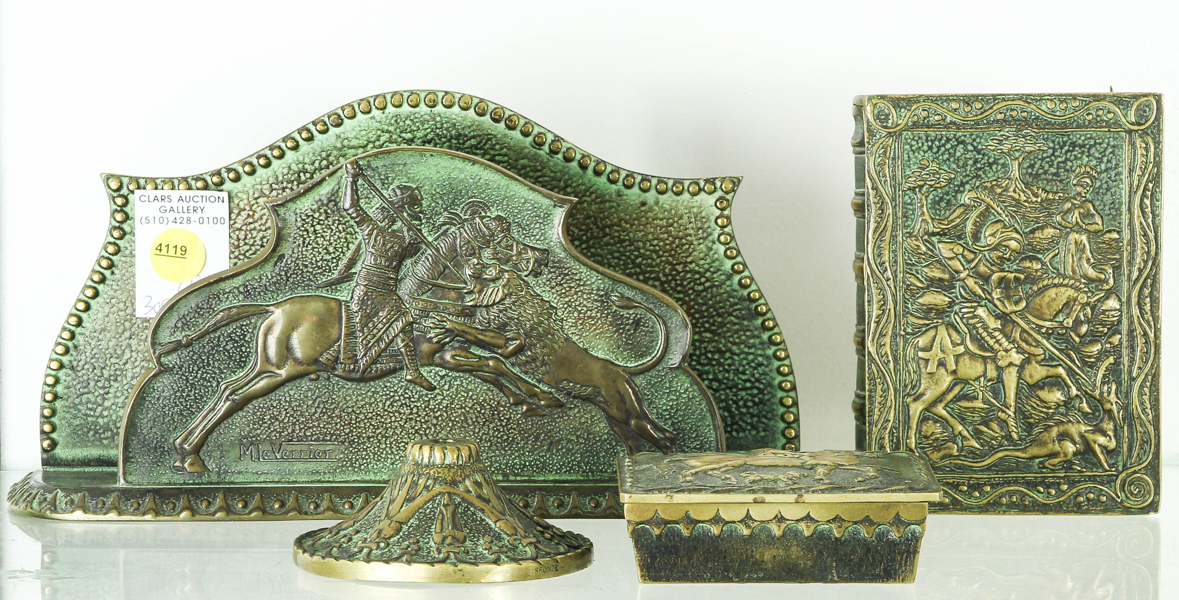 (LOT OF 4) ART DECO VERDIGRIS PATINATED