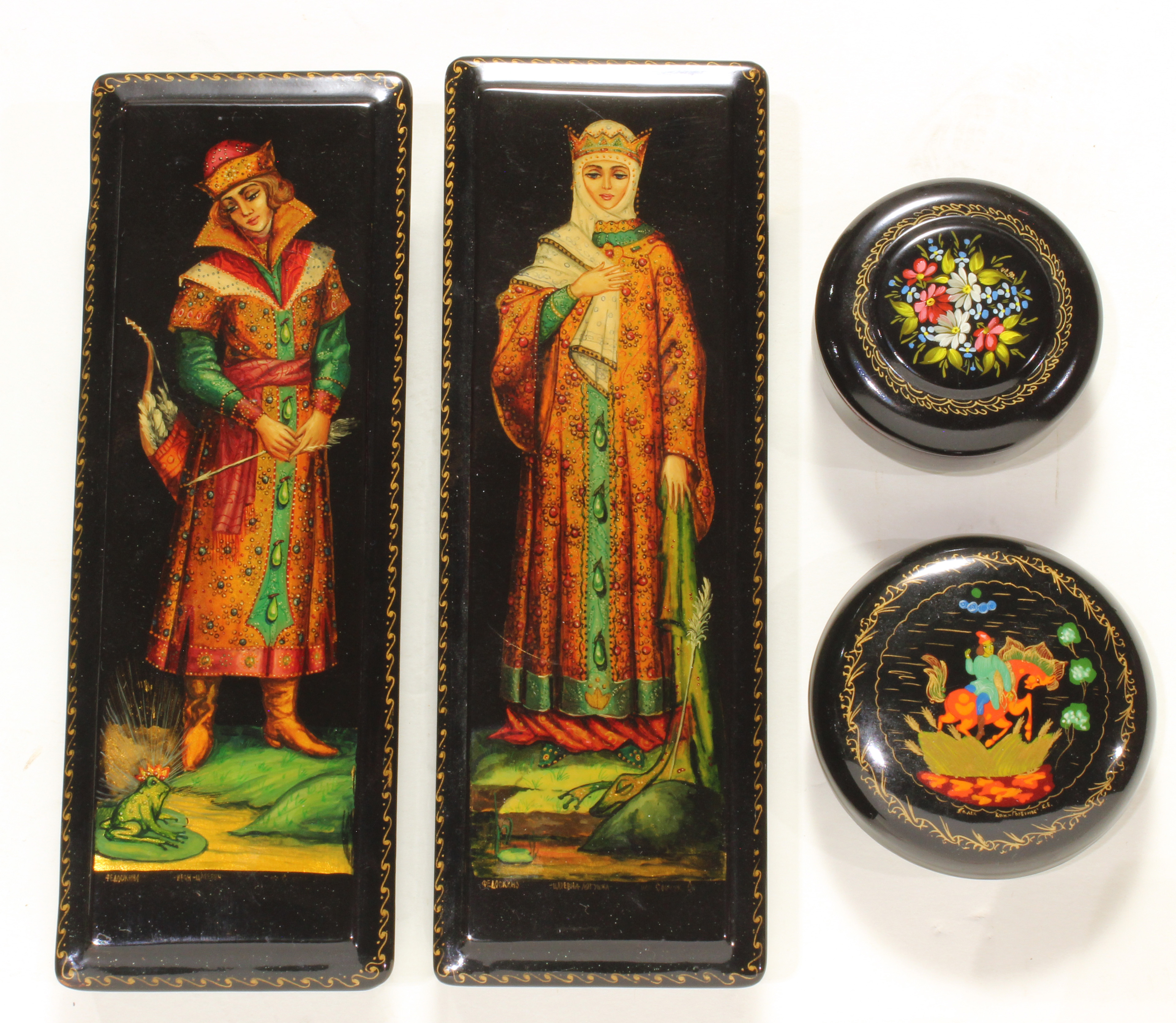 (LOT OF 4) RUSSIAN LACQUER BOXES: