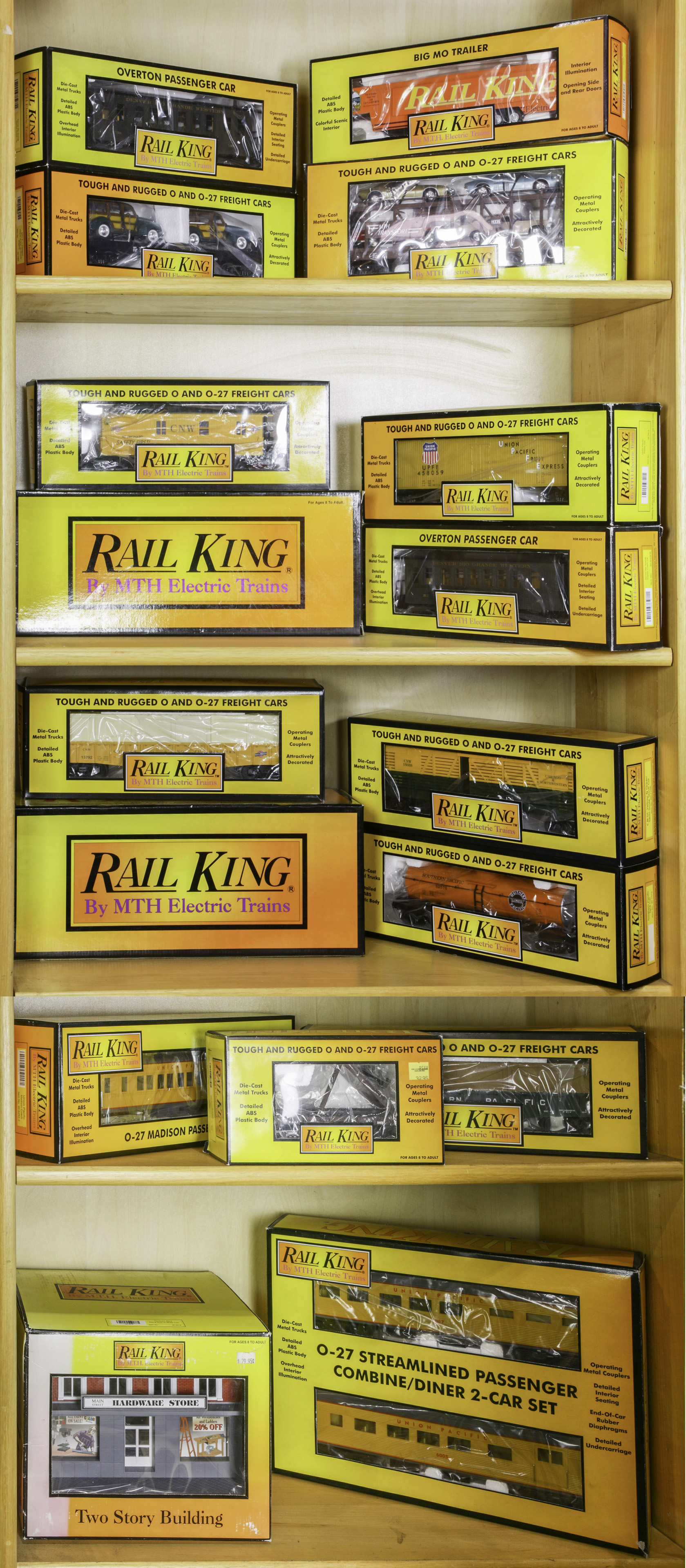 FIVE SHELVES OF BOXED RAIL KING