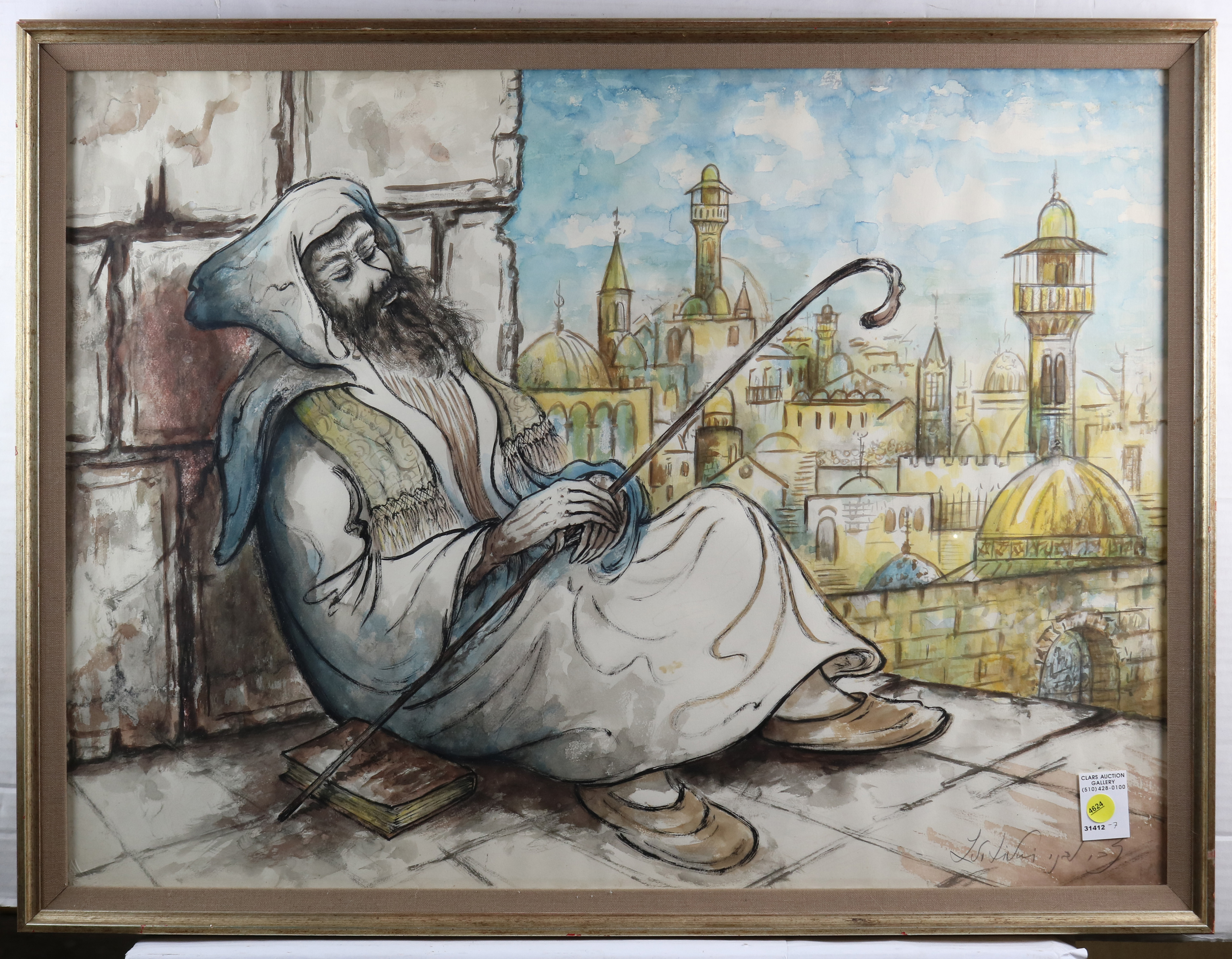 WATERCOLOR, RABBI AT REST IN THE