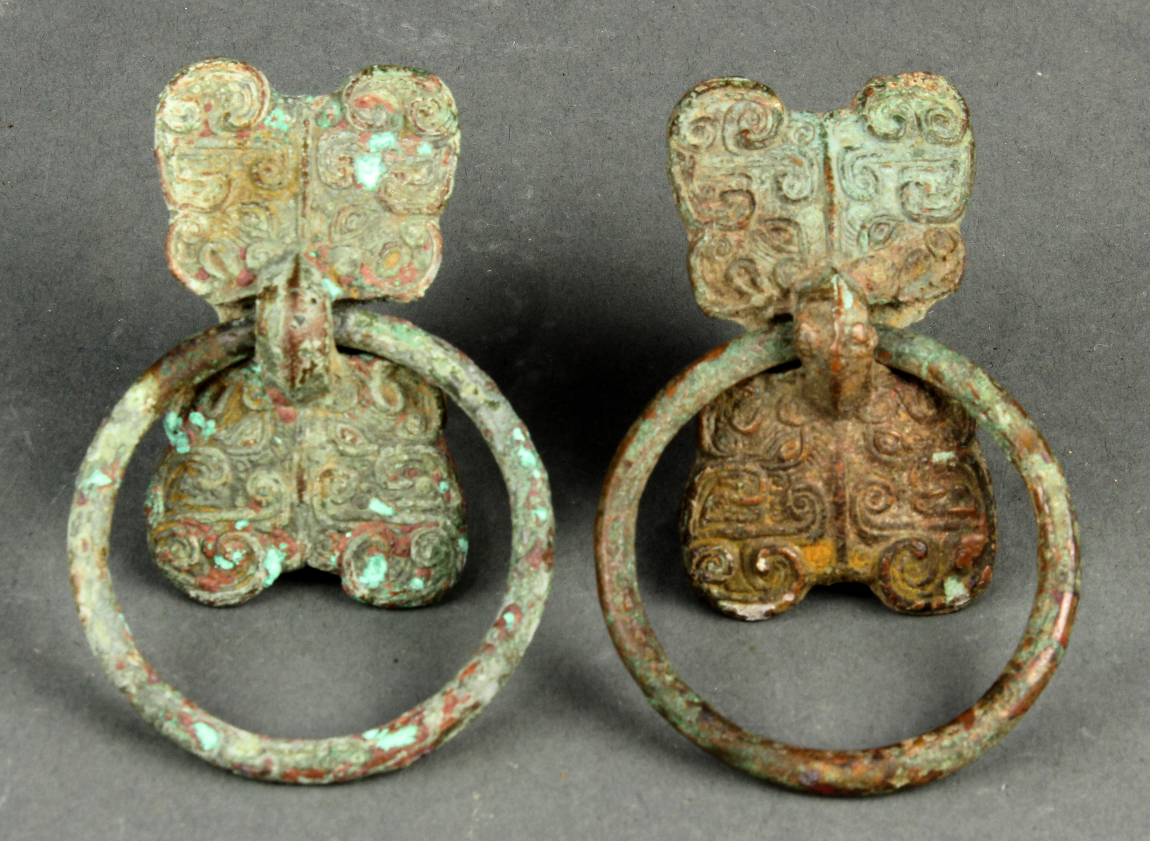 (LOT OF 2) PAIR OF CHINESE BRONZE HANDLES