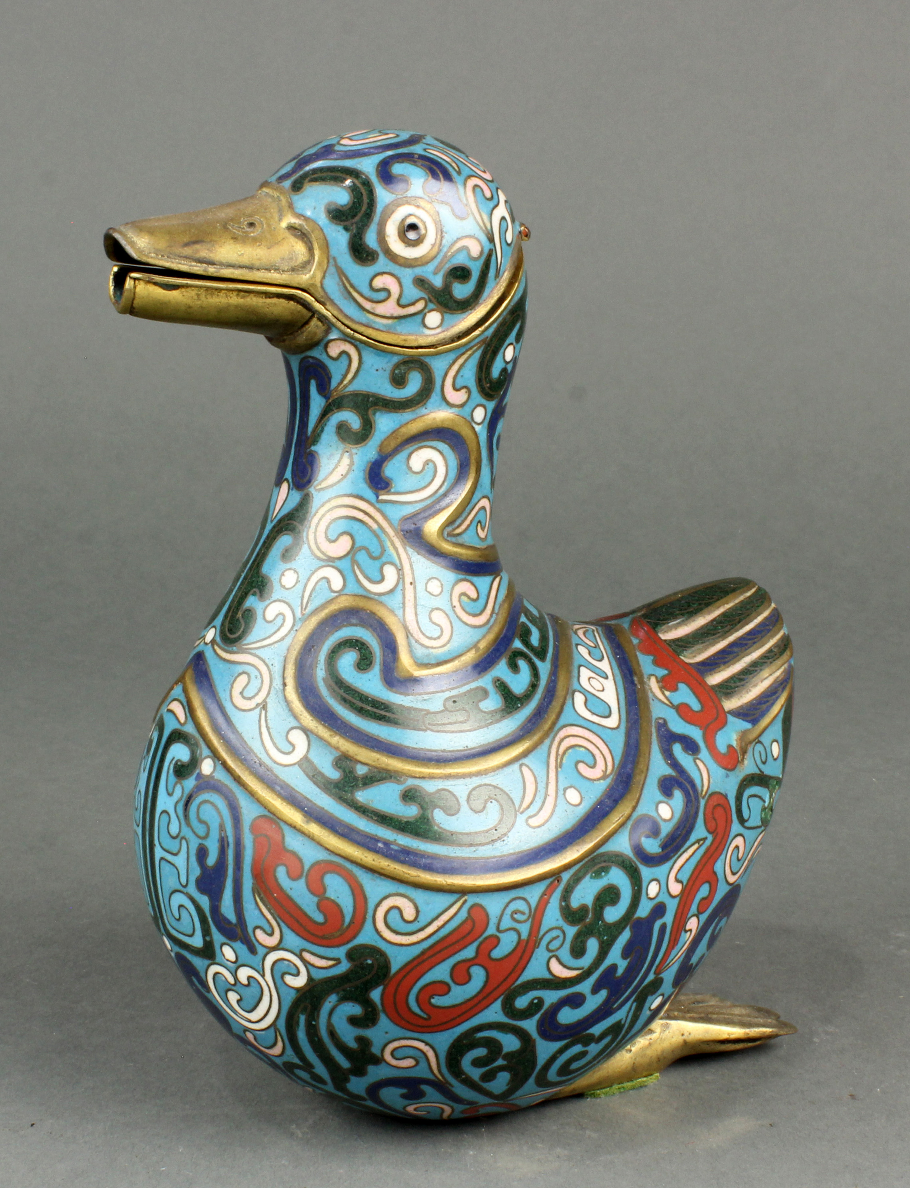 CHINESE CLOISONNE DUCK FORM INCENSE