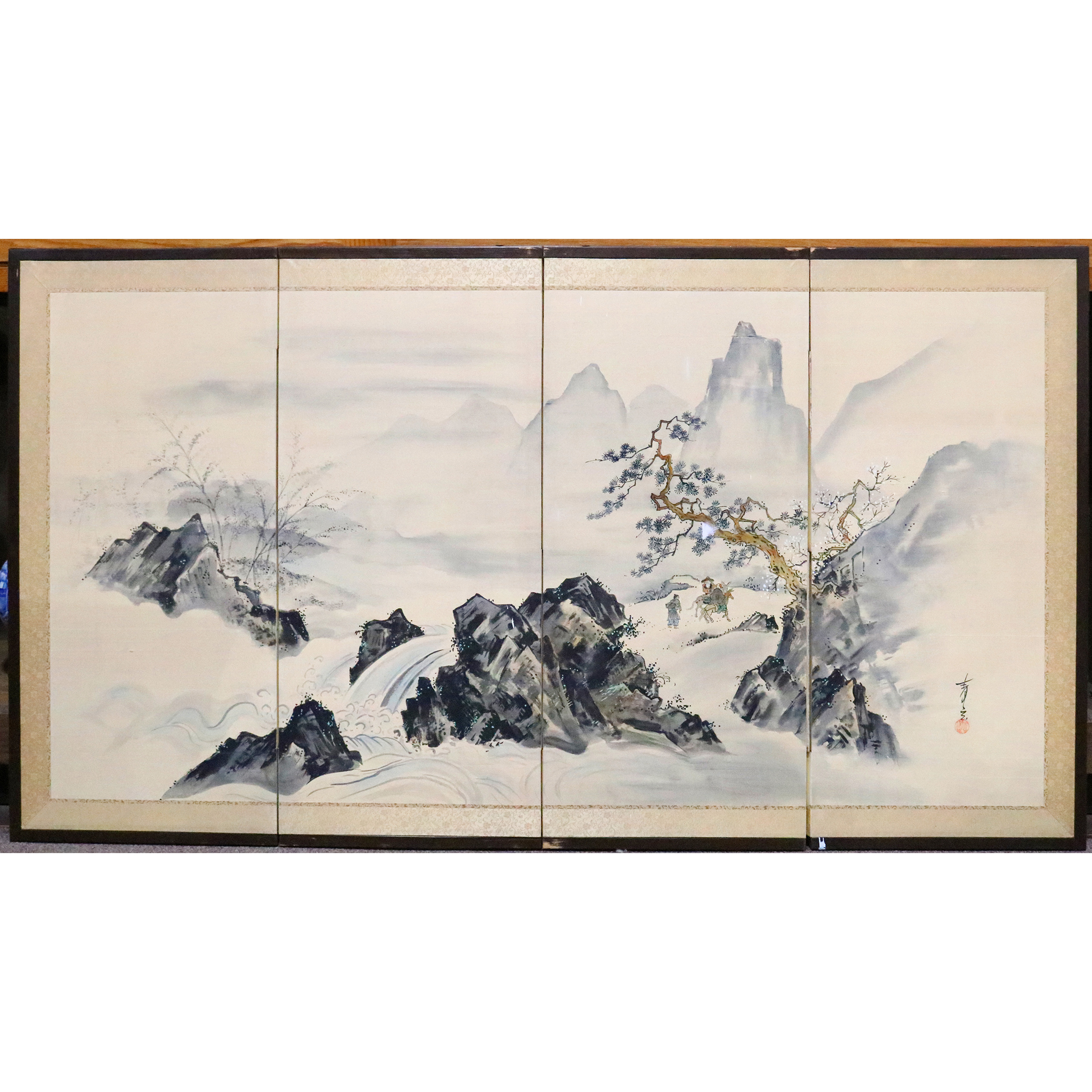 JAPANESE FOUR PANEL LANDSCAPE SCREEN 3a6815