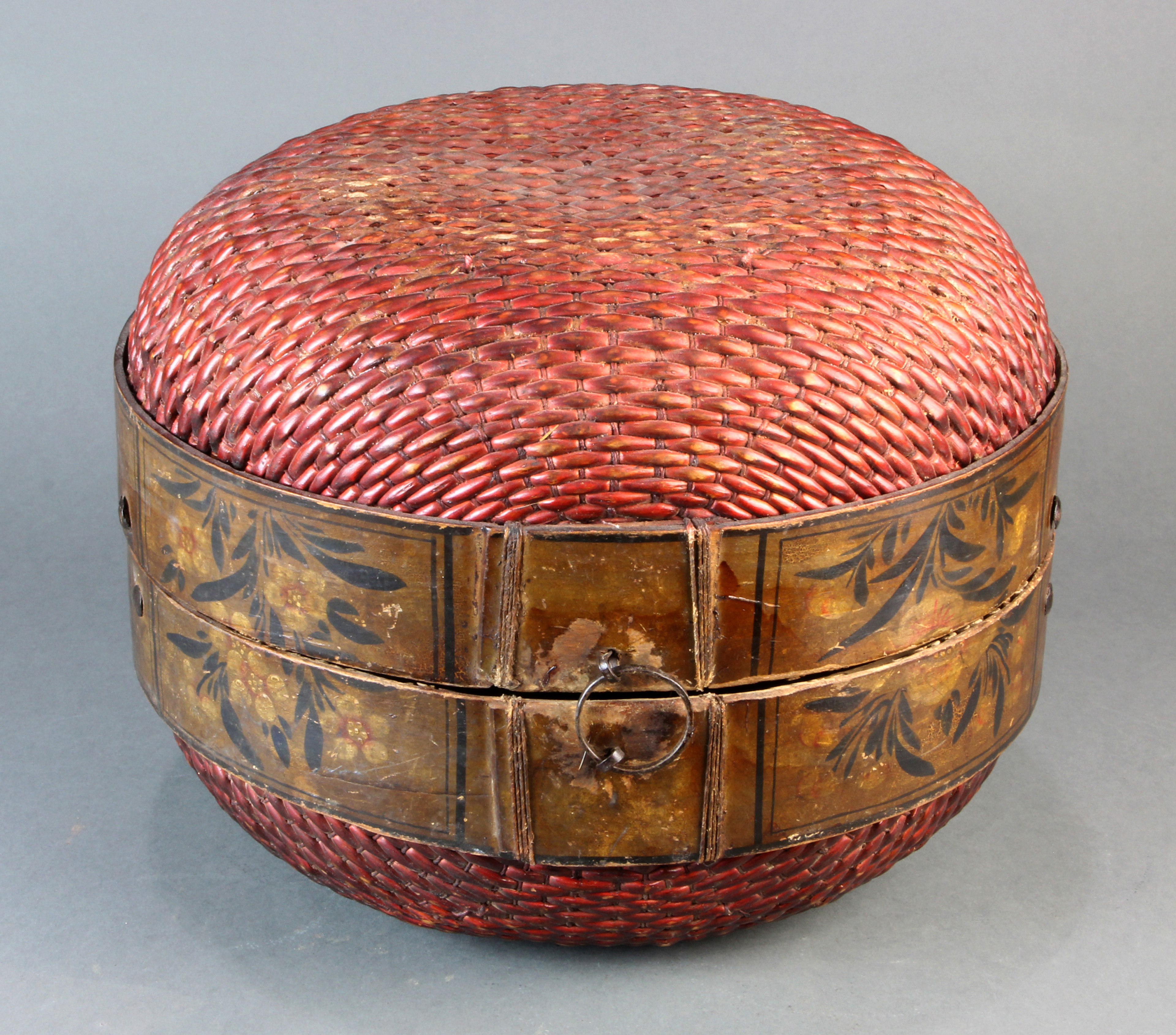 ASIAN WOVEN LIDDED CIRCULAR BASKET