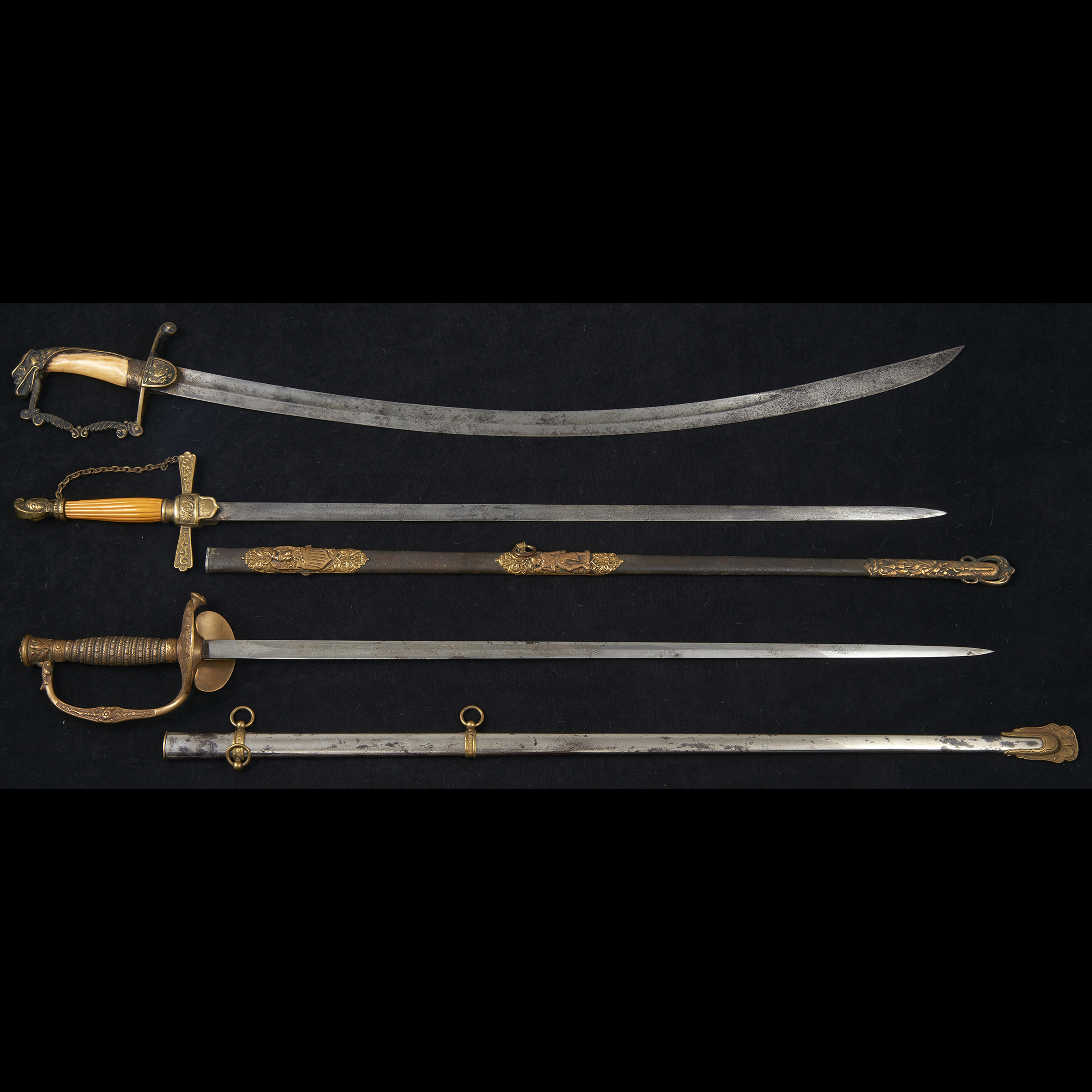 A (LOT OF 3) US MILITARY OFFICER SWORDS,19TH