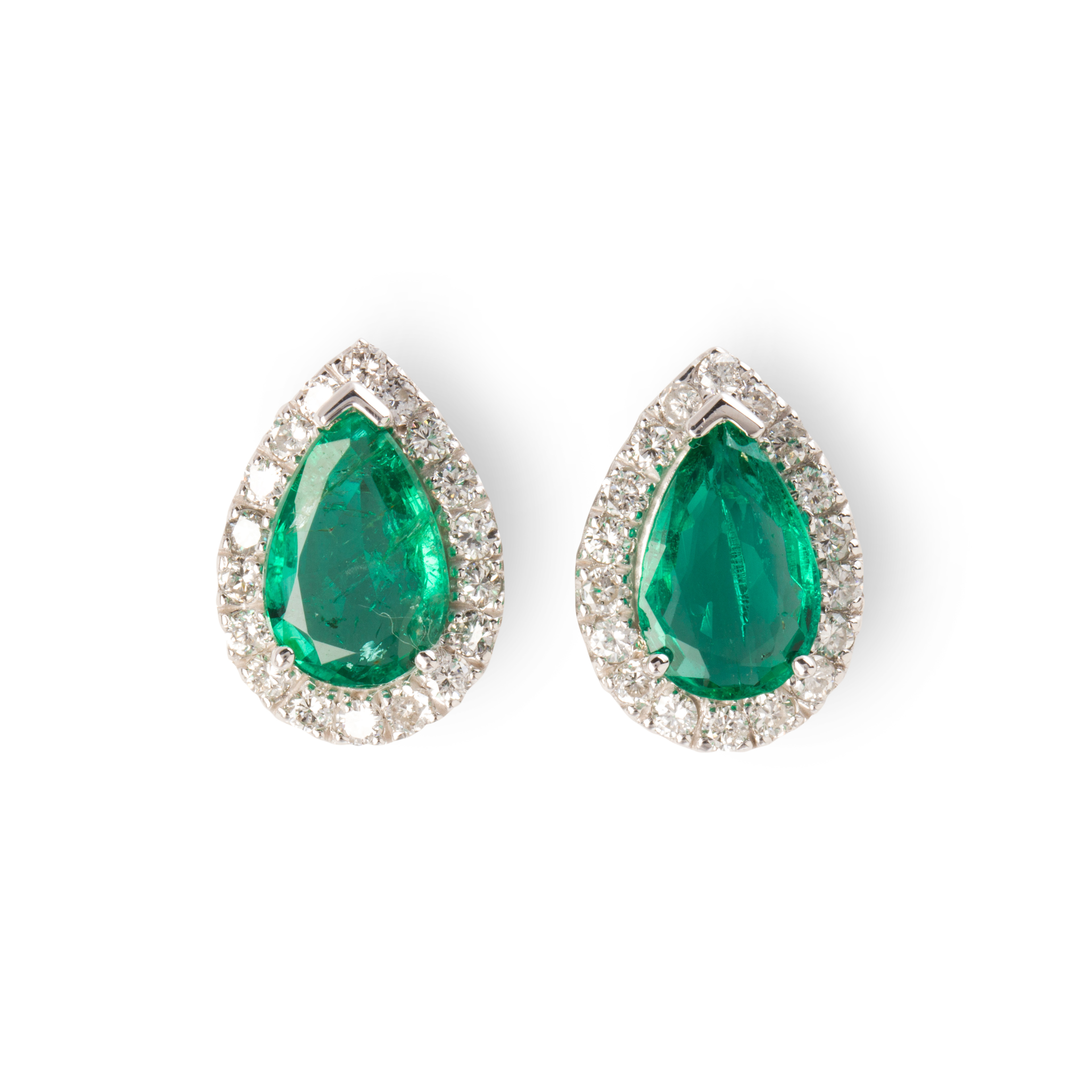 A PAIR OF EMERALD, DIAMOND AND