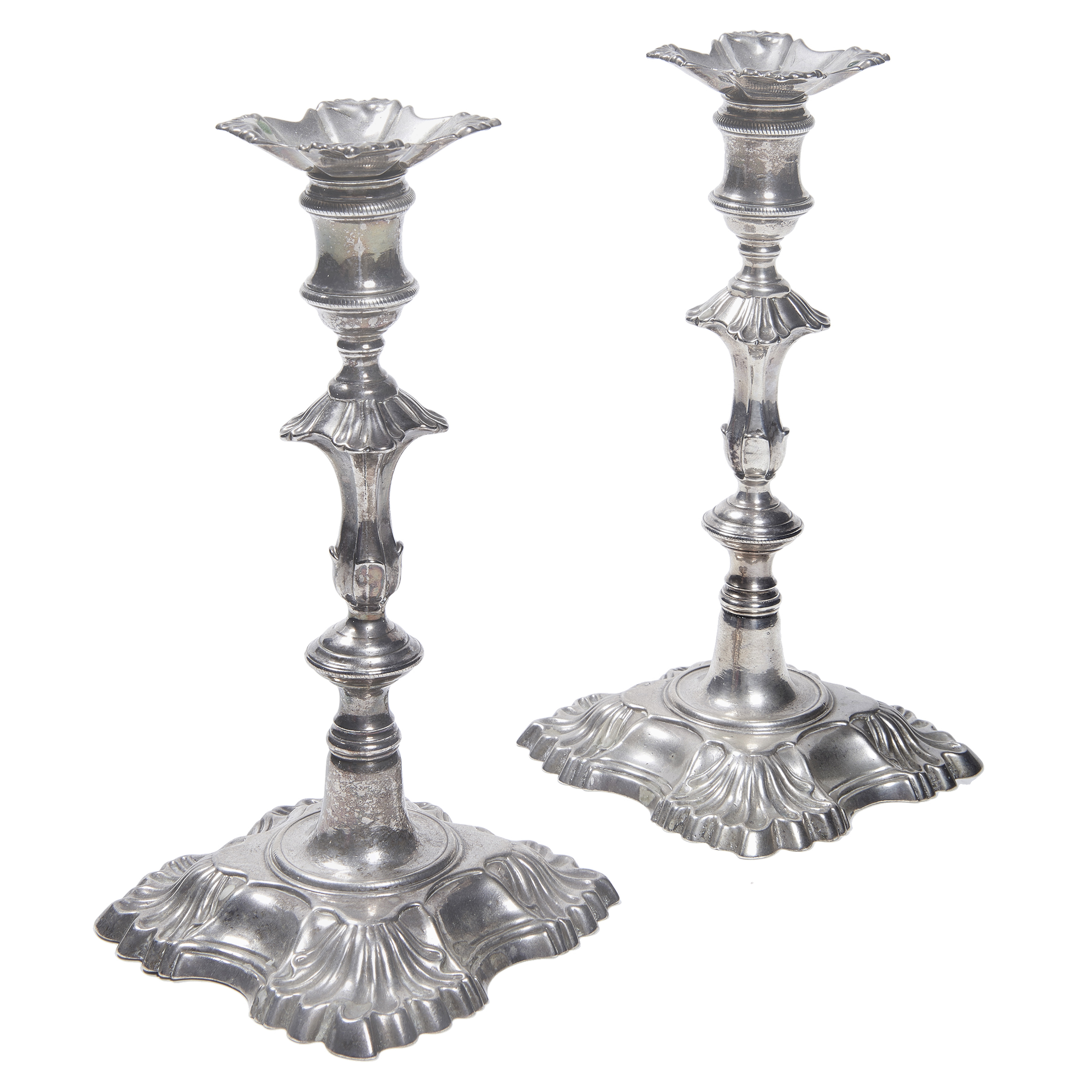 A PAIR GEORGE II STERLING CANDLESTICKS  3a688f