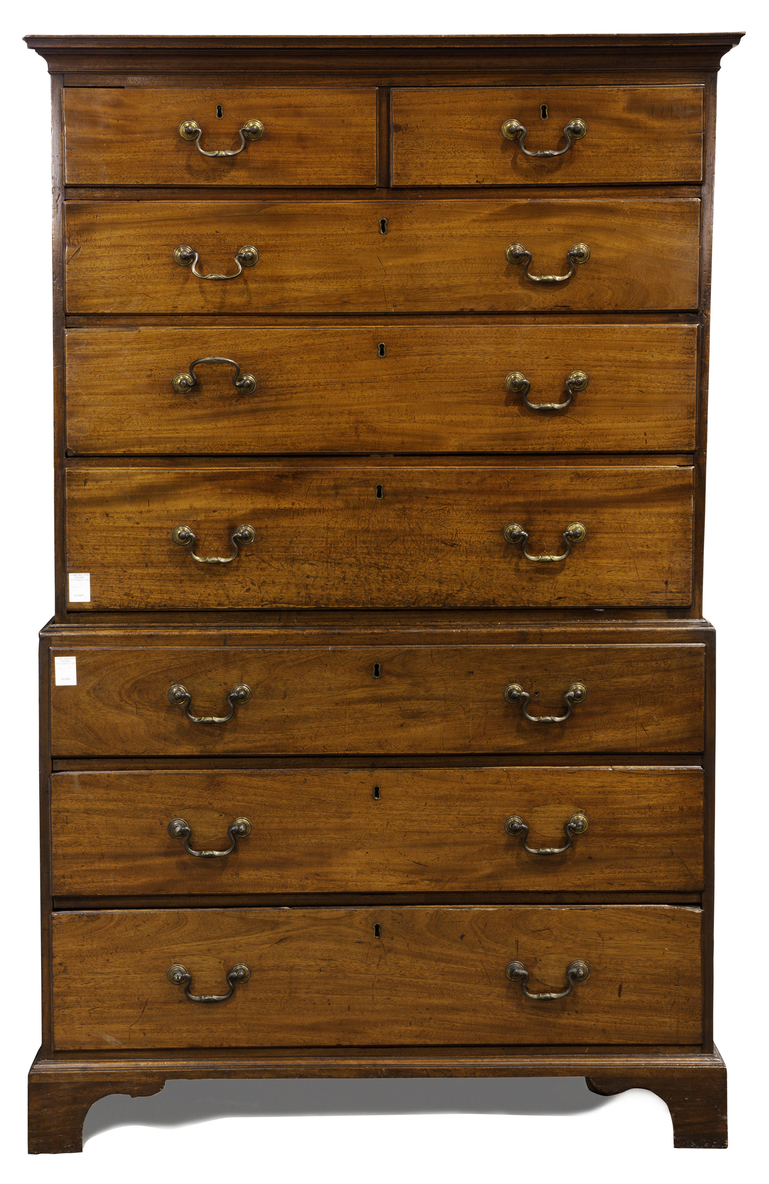 A GEORGIAN MAHOGANY CHEST ON CHEST