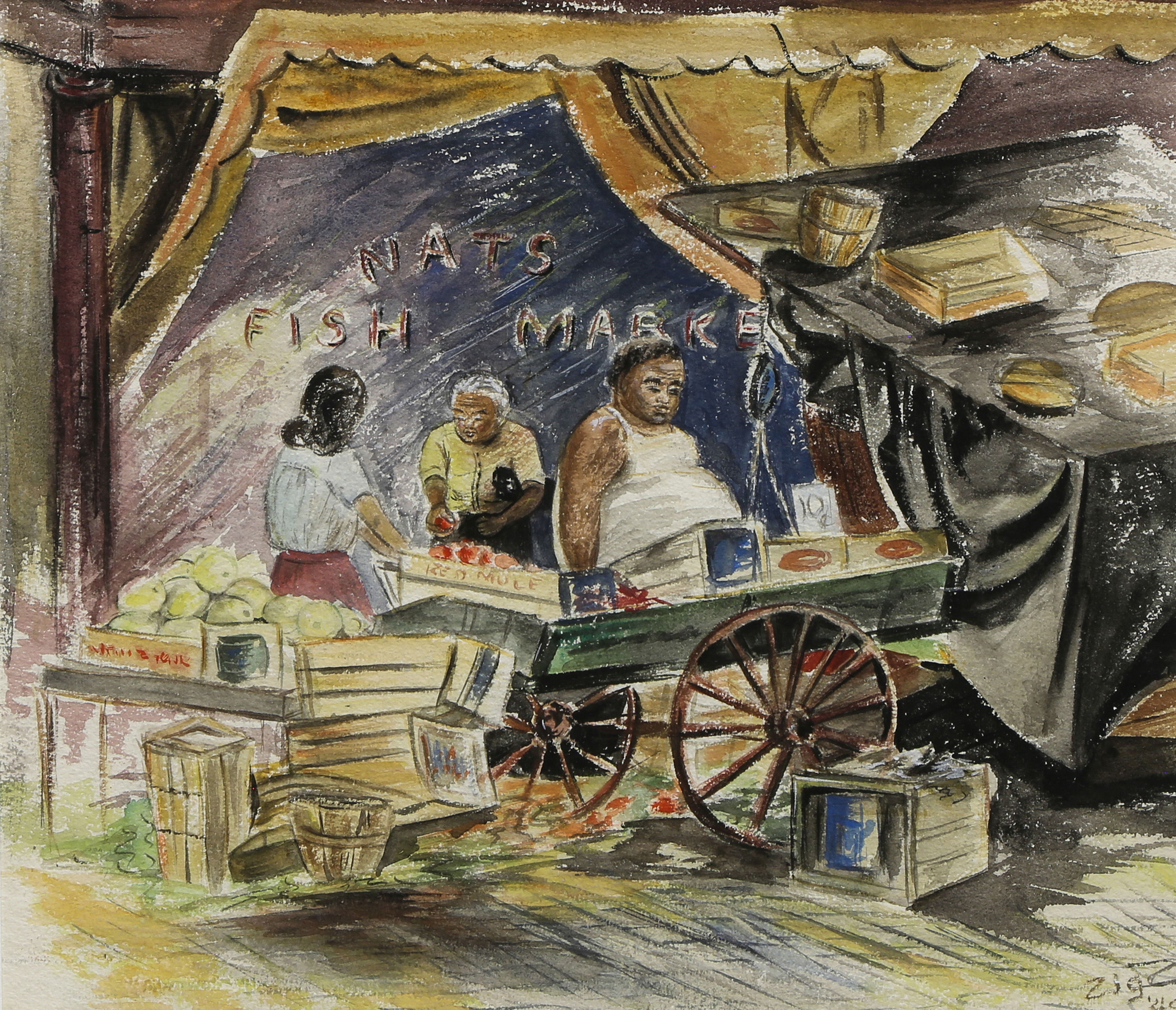 WATERCOLOR NATS FISH MARKET 1949 3a6906