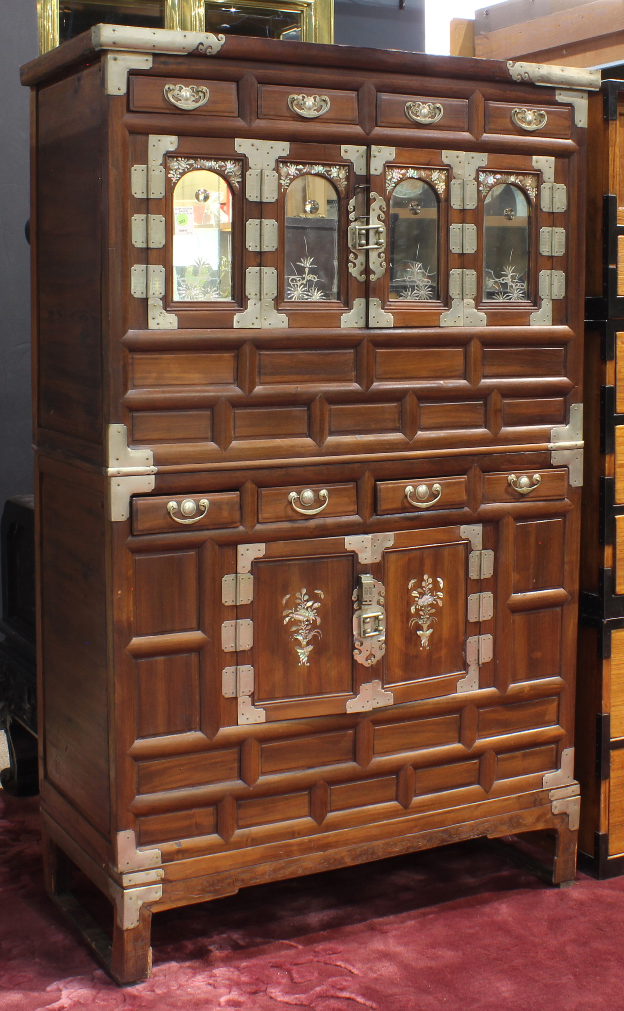 KOREAN TWO PIECE WOOD CABINET WITH 3a6a3c