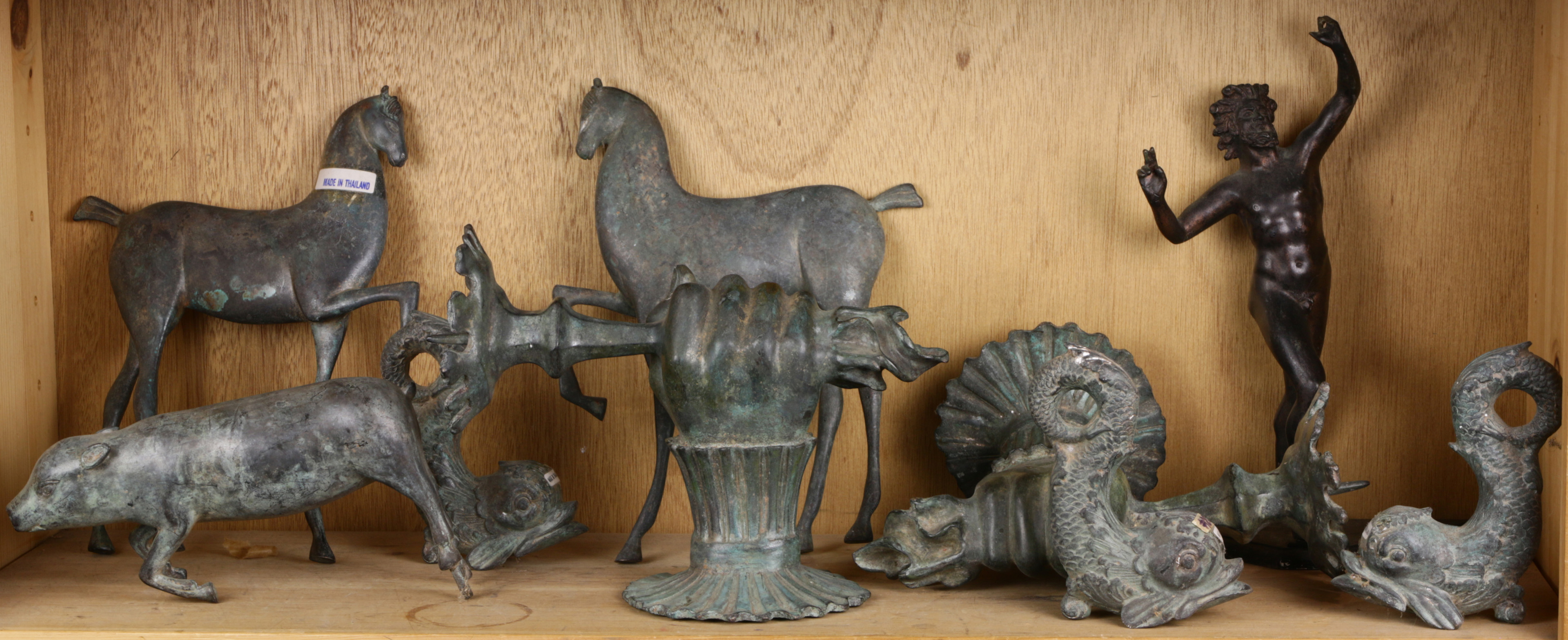 ONE SHELF OF PATINATED OUTDOOR