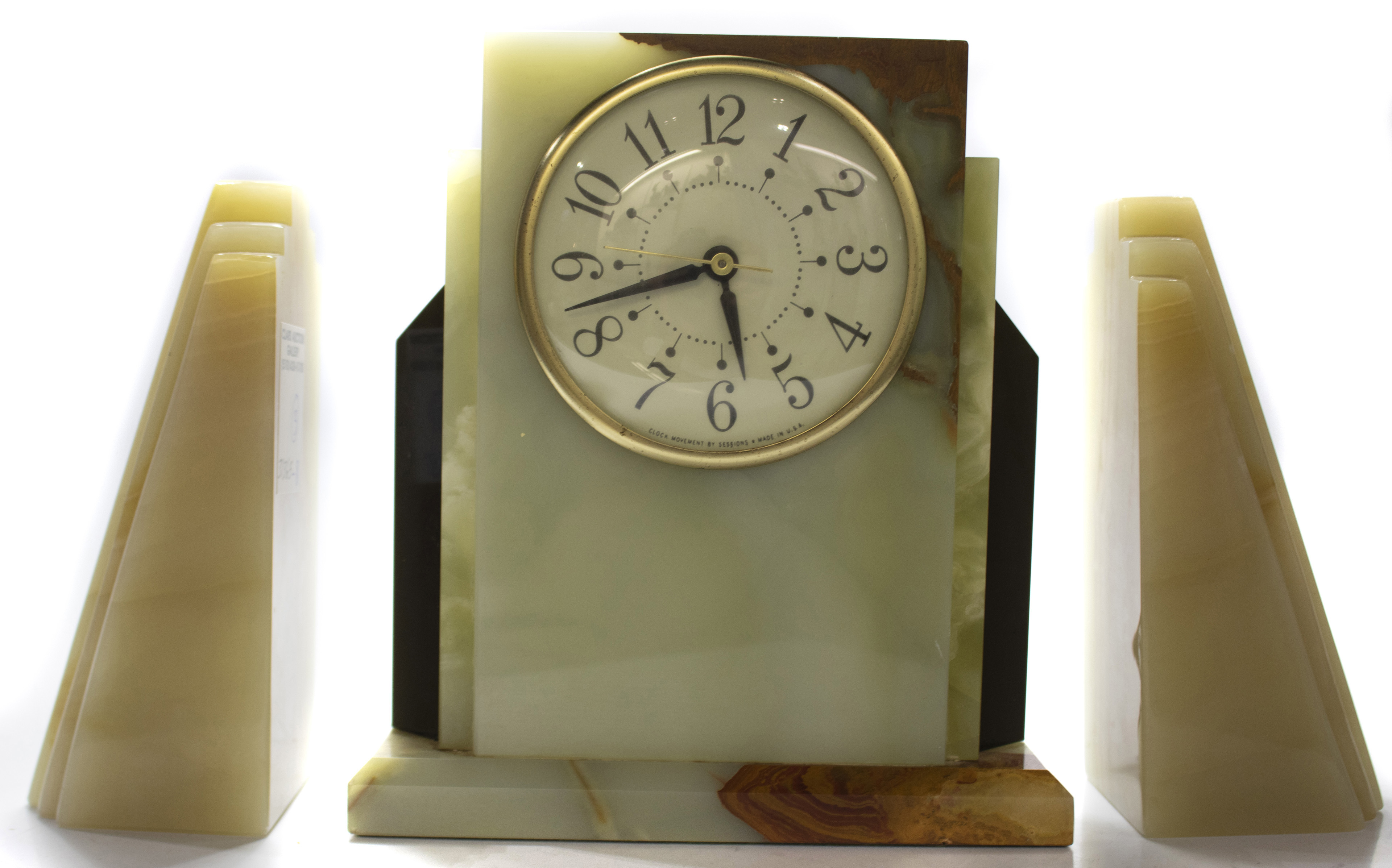 ART DECO ONYX ELECTRIC CLOCK GARNITURE 3a6b5c