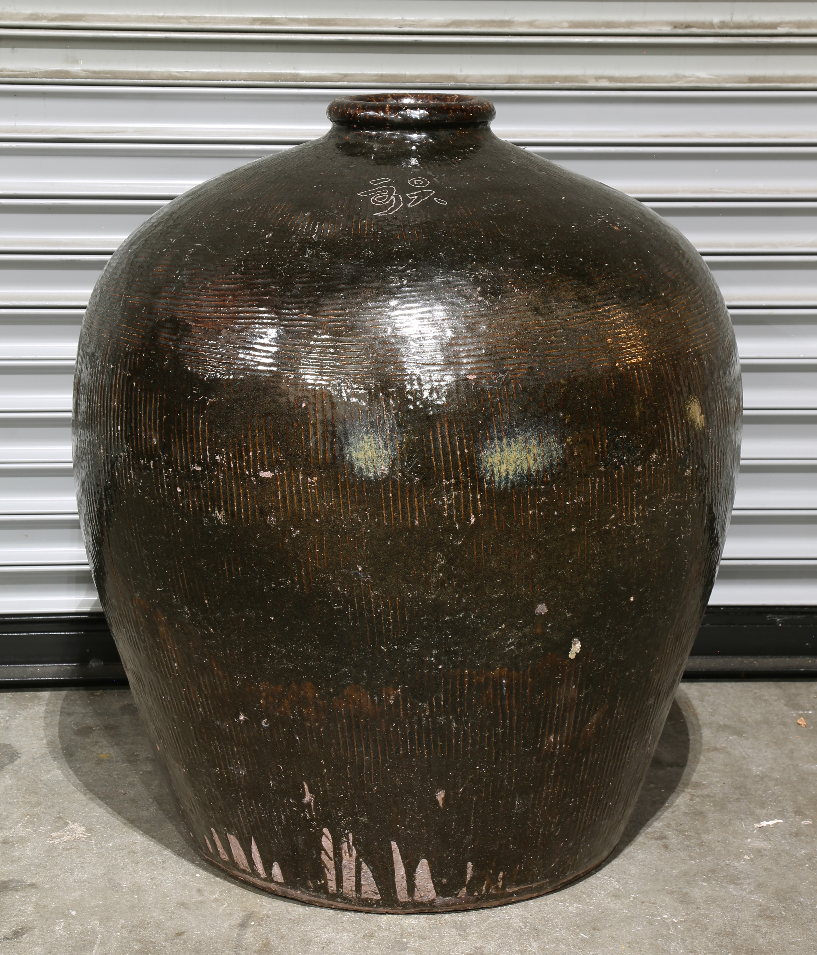 MASSIVE ASIAN BROWN GLAZED CONTAINER