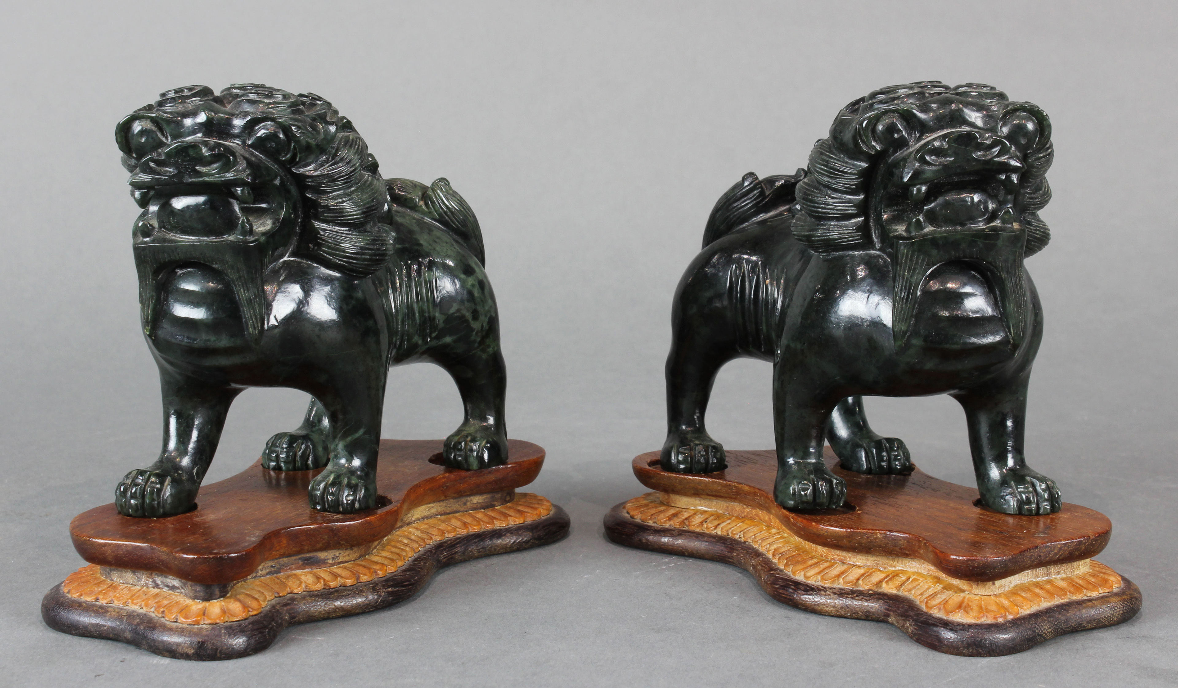 PAIR OF CHINESE SPINACH JADE GUARDIAN 3a6c0a