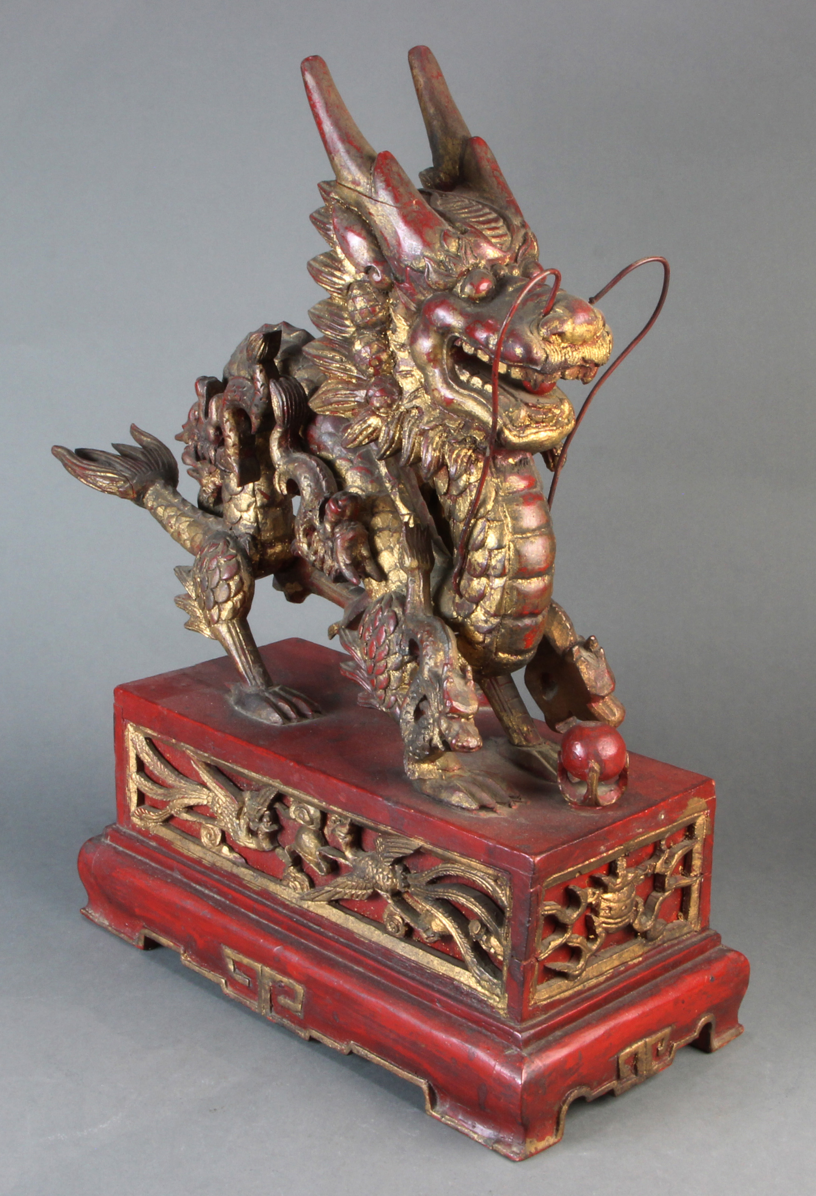 CHINESE GILT WOOD CARVING OF A DRAGON