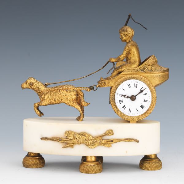 FRENCH FIGURAL CHARIOT CLOCK ON