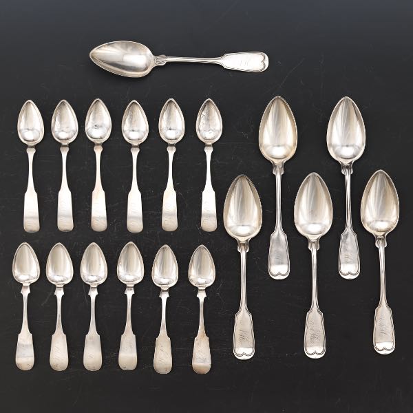 ANTIQUE COIN SILVER SIX SERVING SPOONS