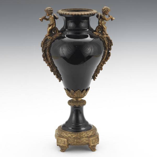 BLACK GLAZED NEOCLASSICAL URN 18 3a6e82