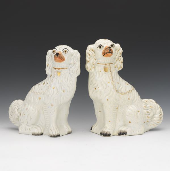 NEAR PAIR STAFFORDSHIRE DOG FIGURINES