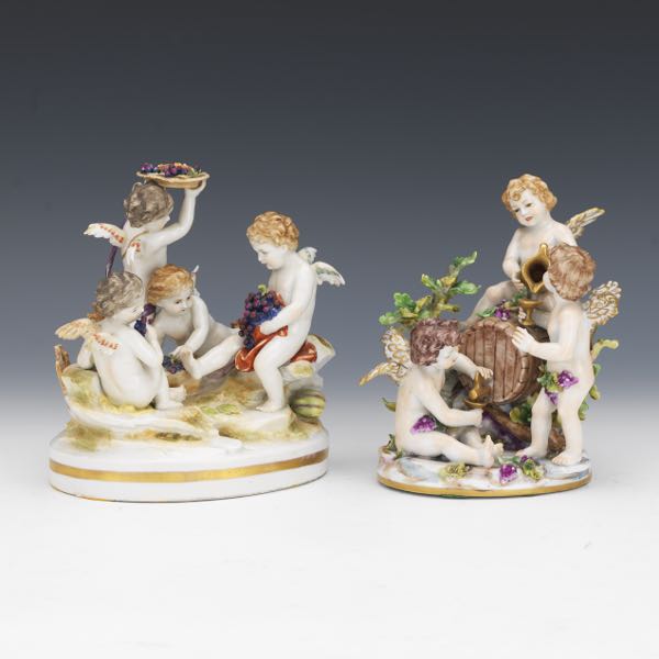 TWO CAPODIMONTE  PORCELAIN CHERUB