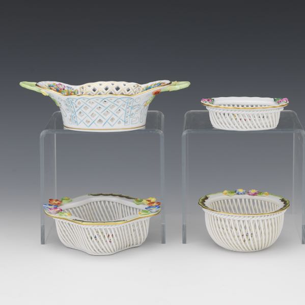 FOUR HEREND SMALL BASKETS  Double handled