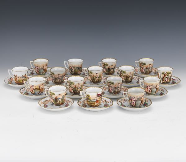 CAPODIMONTE DEMITASSE CUPS AND SAUCERS,