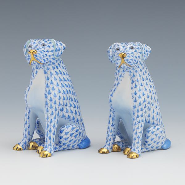 TWO HEREND DOG FIGURINES 4 H 3a6ead