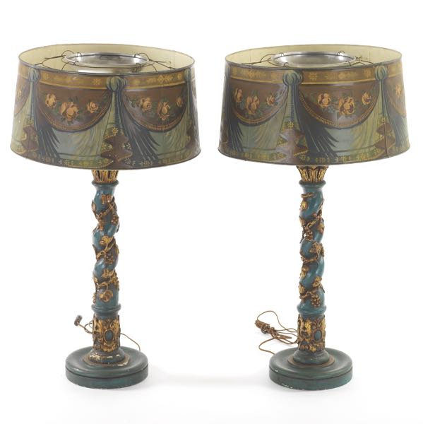 PAIR OF CARVED WOOD LARGE LAMPS