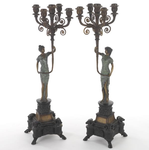 PAIR OF LARGE BRONZE FLOOR CANDELABRA  3a6eea