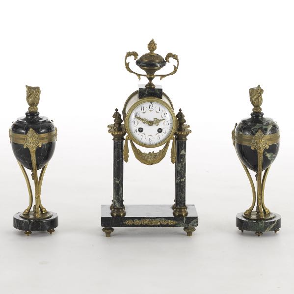 FRENCH BRONZE AND MARBLE GARNITURE SET,