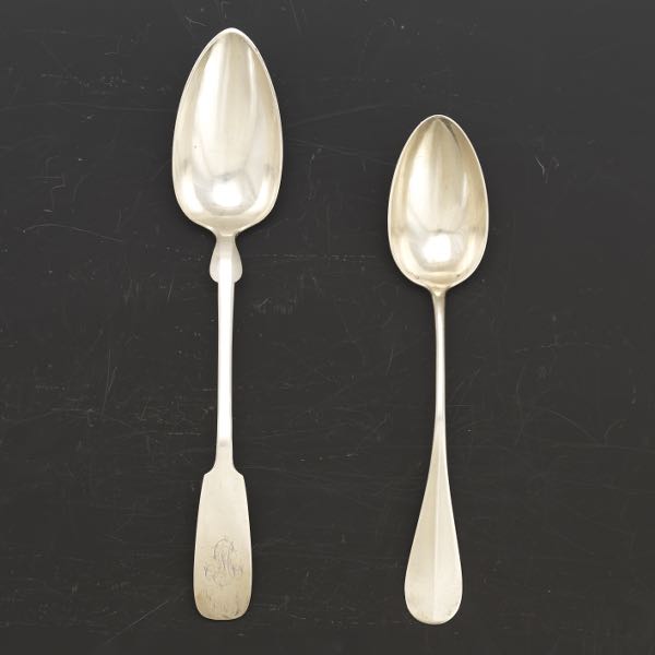 TWO SILVER STUFFING SPOONS 12  3a709b