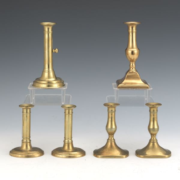 GROUP OF SIX BRASS CANDLEHOLDERS