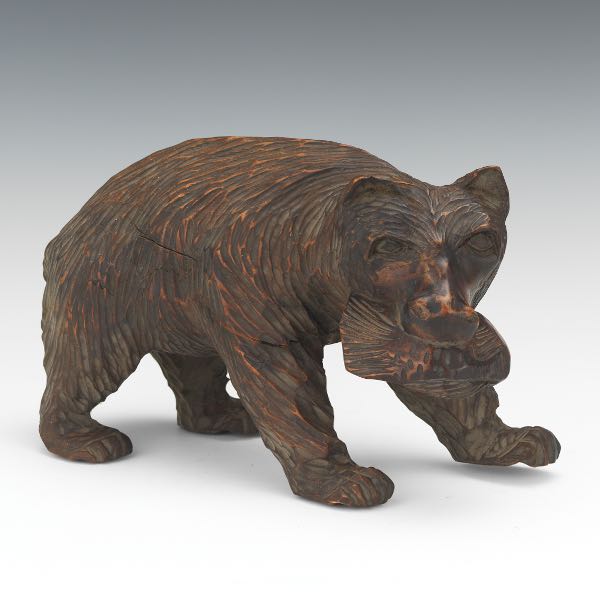 BLACK FOREST CARVED WOOD BEAR CATCHING