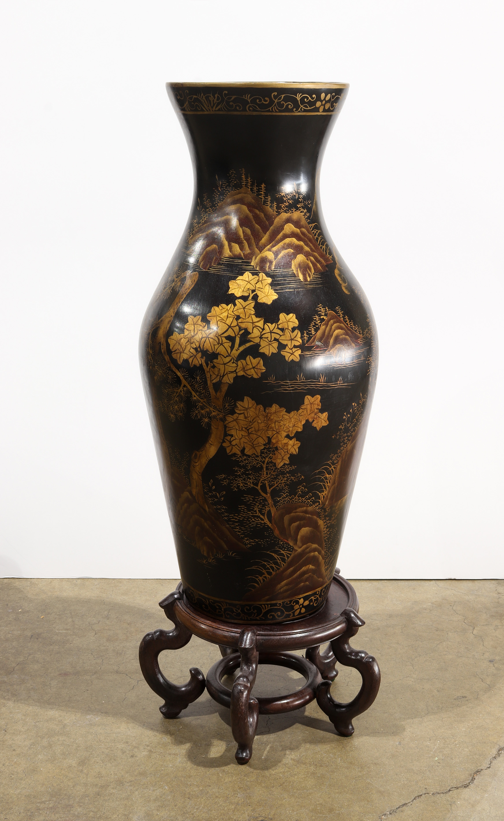 CHINESE GILT LACQUERED VASE AND