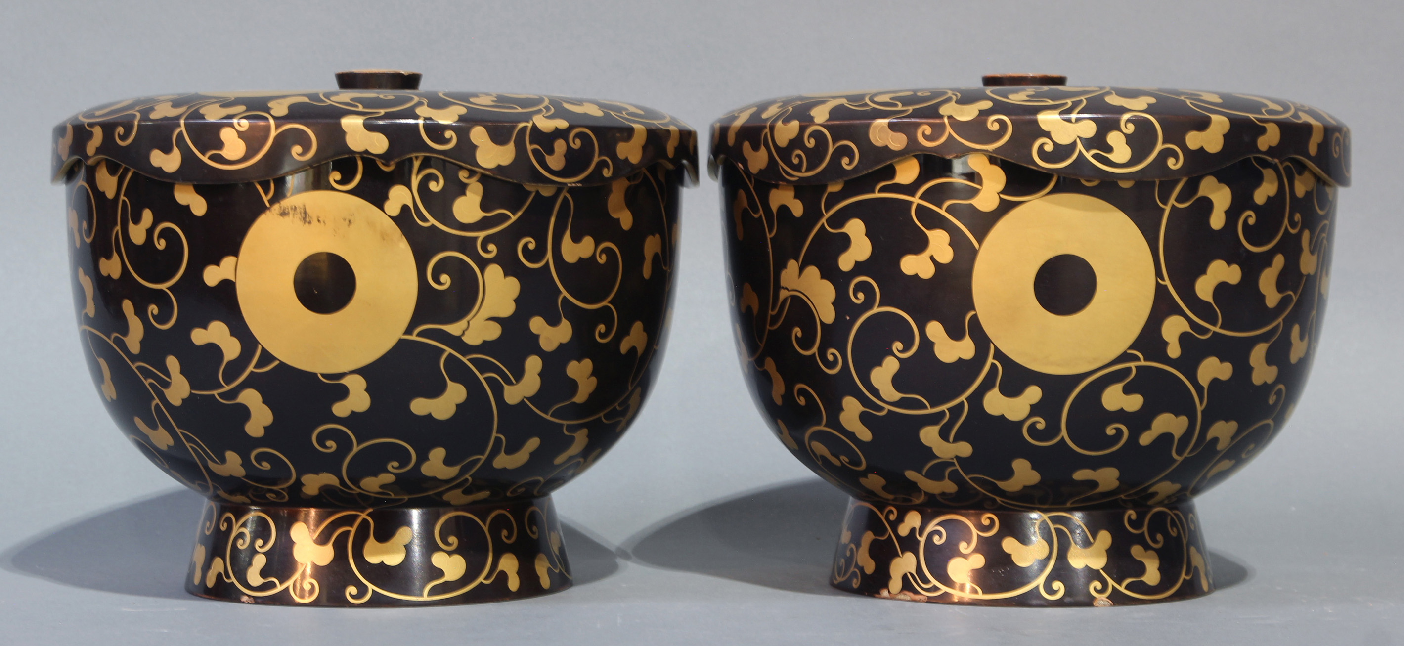 PAIR OF JAPANESE LACQUERED COVERED