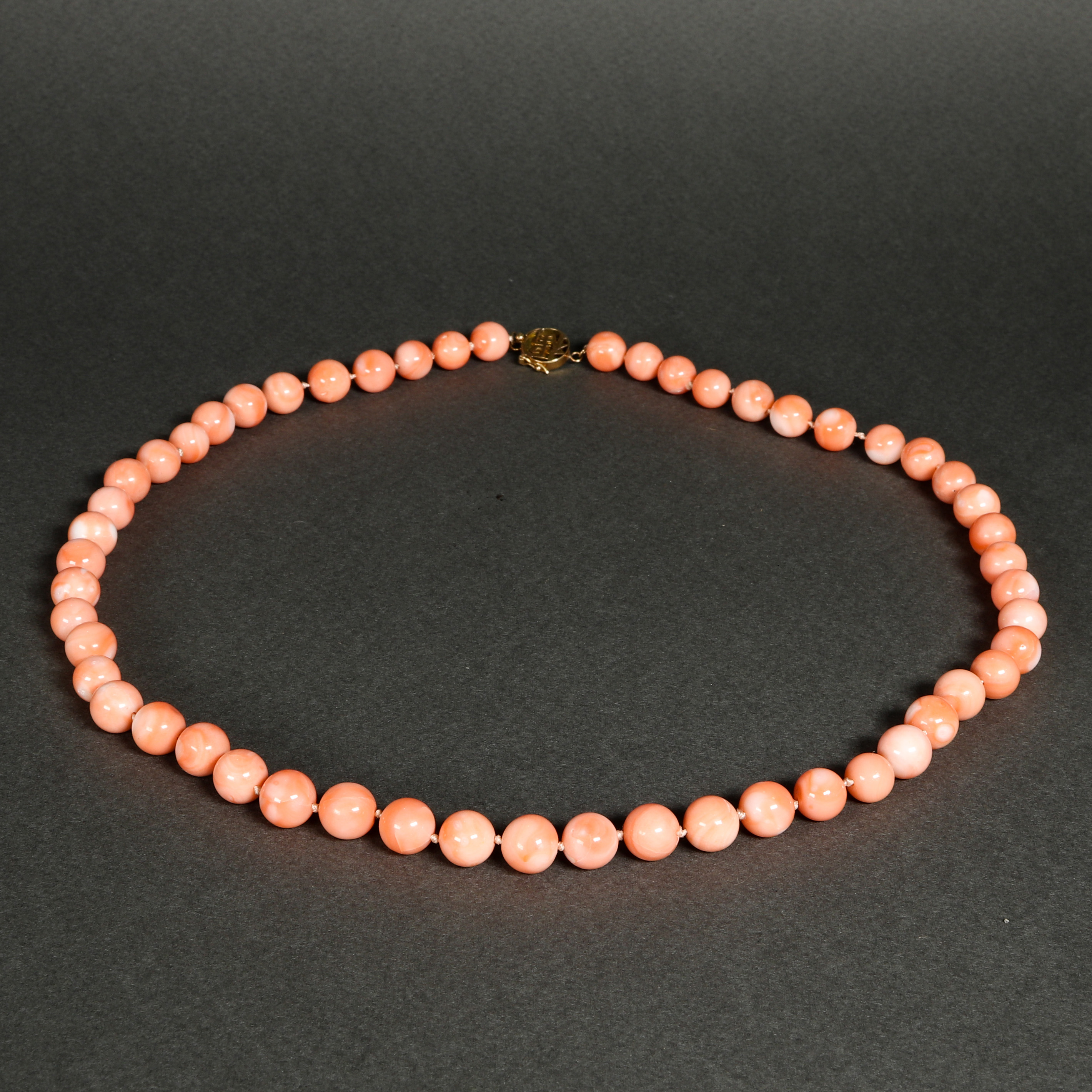 CHINESE PINK CORAL BEAD NECKLACE 3a4b1c